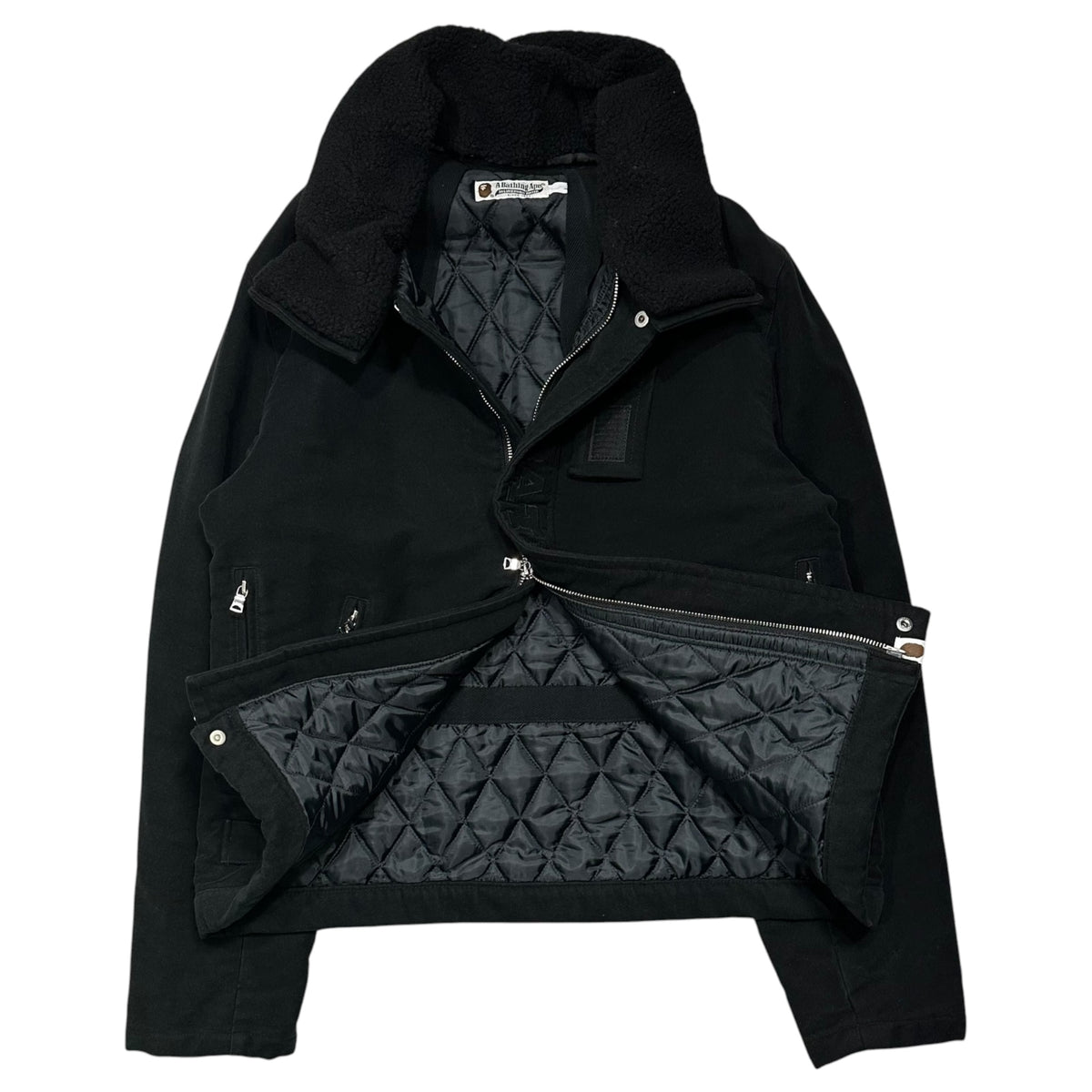A BATHING APE(アベイシングエイプ) Shearling collar flight jacket 襟ボア フライト ジャケット L ブラック