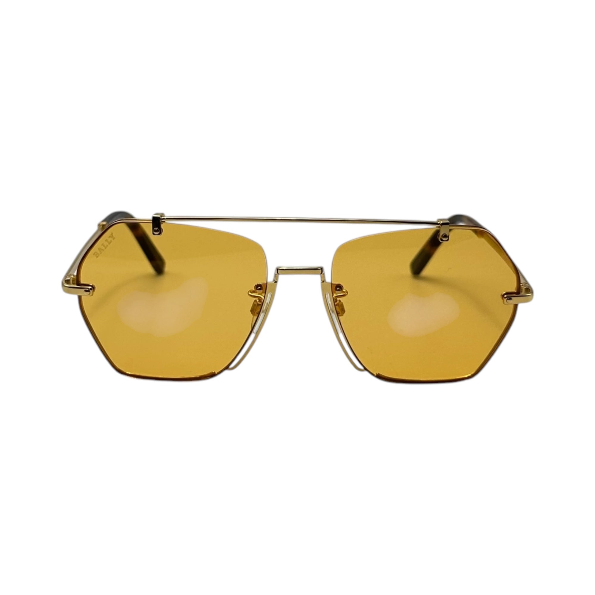 BALLY(バリー) Gold Hexagonal Full rim Sunglasses ヘキサゴナル フルリム サングラス ダブルブリッジ BY0011-H 57□19-145 ゴールド×ブラウン 眼鏡 メガネ