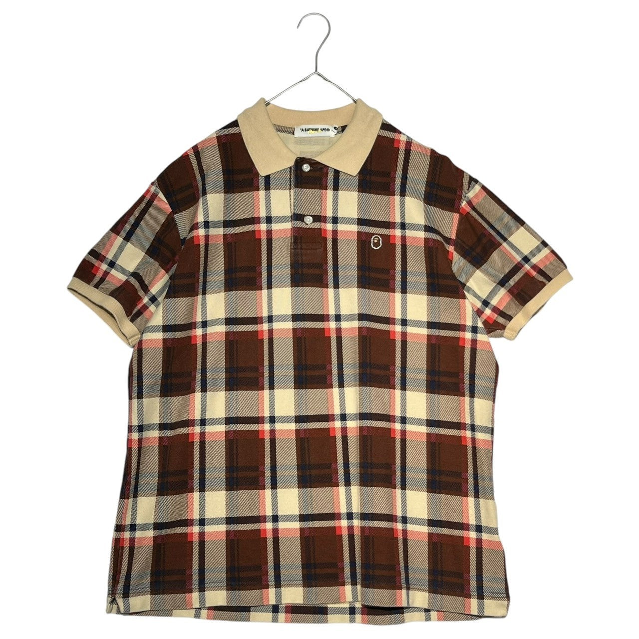 A BATHING APE(アベイシングエイプ) 00's Tartan check one point logo polo shirt タータンチェック ワンポイントロゴ ワン ポロシャツ L ブラウン×ベージュ