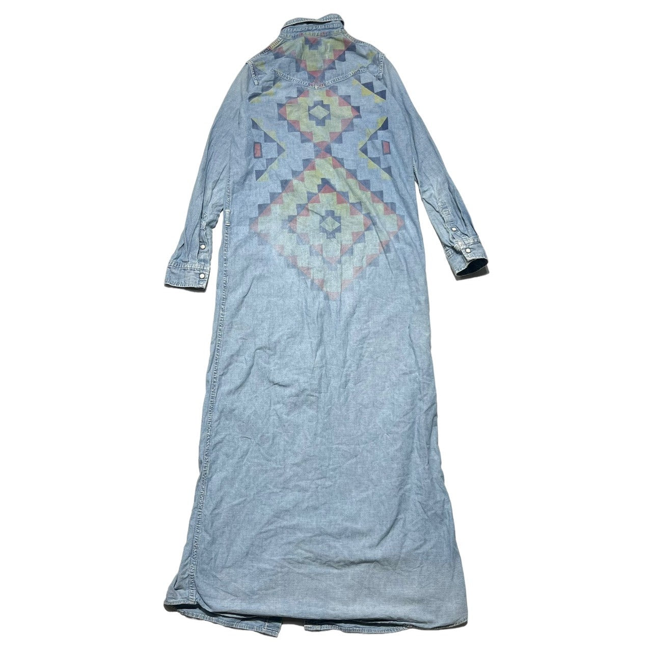 REMI RELIEF(レミレリーフ) Chimayo pattern back print shirt dress チマヨ柄 バックプリント シャツ ワンピース BEAMS等取扱 SIZE M ライトインディゴ