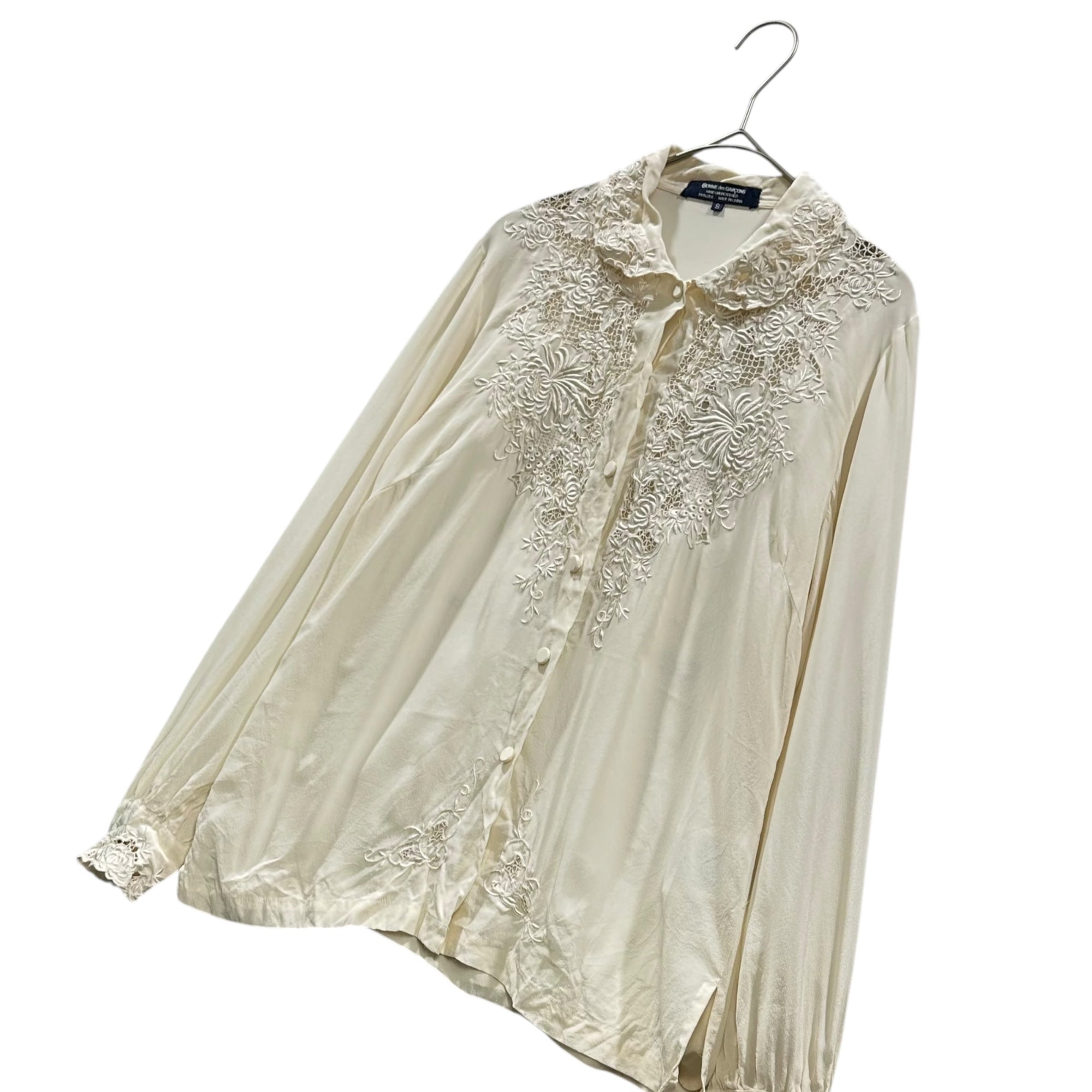 COMME des GARCONS(コムデギャルソン) 1980's Aoyama Exclusive Cutwork Lace Silk Shirt/Blouse 青山限定 カットワーク レース シルク シャツ ブラウス KB-91003 S アイボリー AD表記無 80s アーカイブ 80年代 稀少