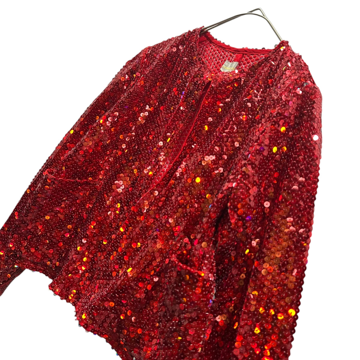 COMME des GARCONS(コムデギャルソン) 1999AW Sequin Collarless Cropped Jacket スパンコール ノーカラー ショートレングス ジャケット GJ-04014S FREE レッド AD1999 90s アーカイブ 稀少