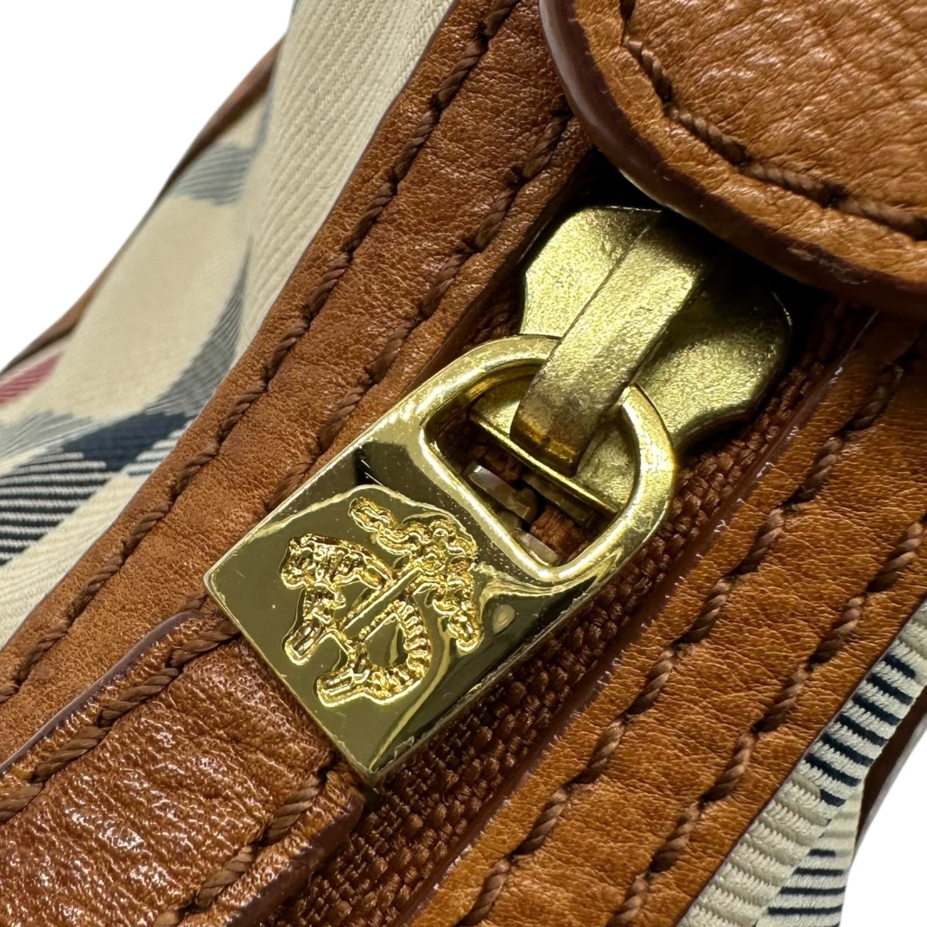 BROOKS BROTHERS(ブルックスブラザーズ) Canvas Leather Check One-Shoulder Bag キャンバス レザー チェック ワンショルダー バッグ ベージュ×ブラウン ハンド アクセサリー ポーチ