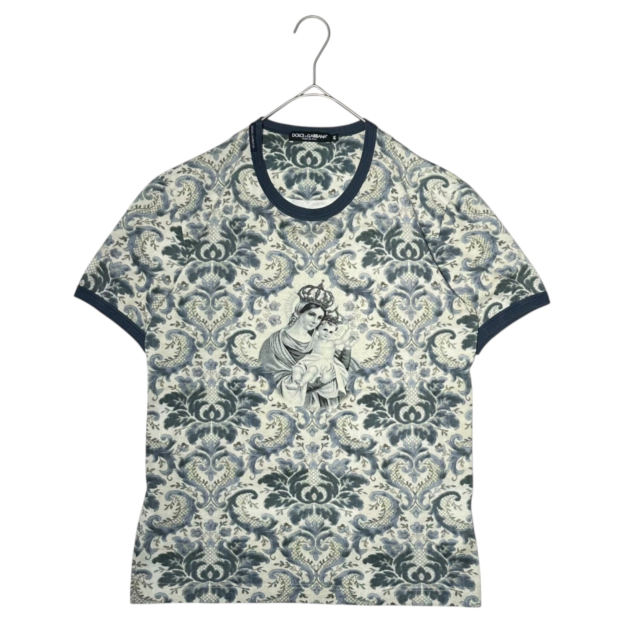 DOLCE&GABBANA(ドルチェ&ガッバーナドルガバ) ”Virgin Mary” All-over print T-shirt 聖母マリア 総柄 Tシャツ G8FL6T G7DXW 46(S程度) ホワイト×ネイビー