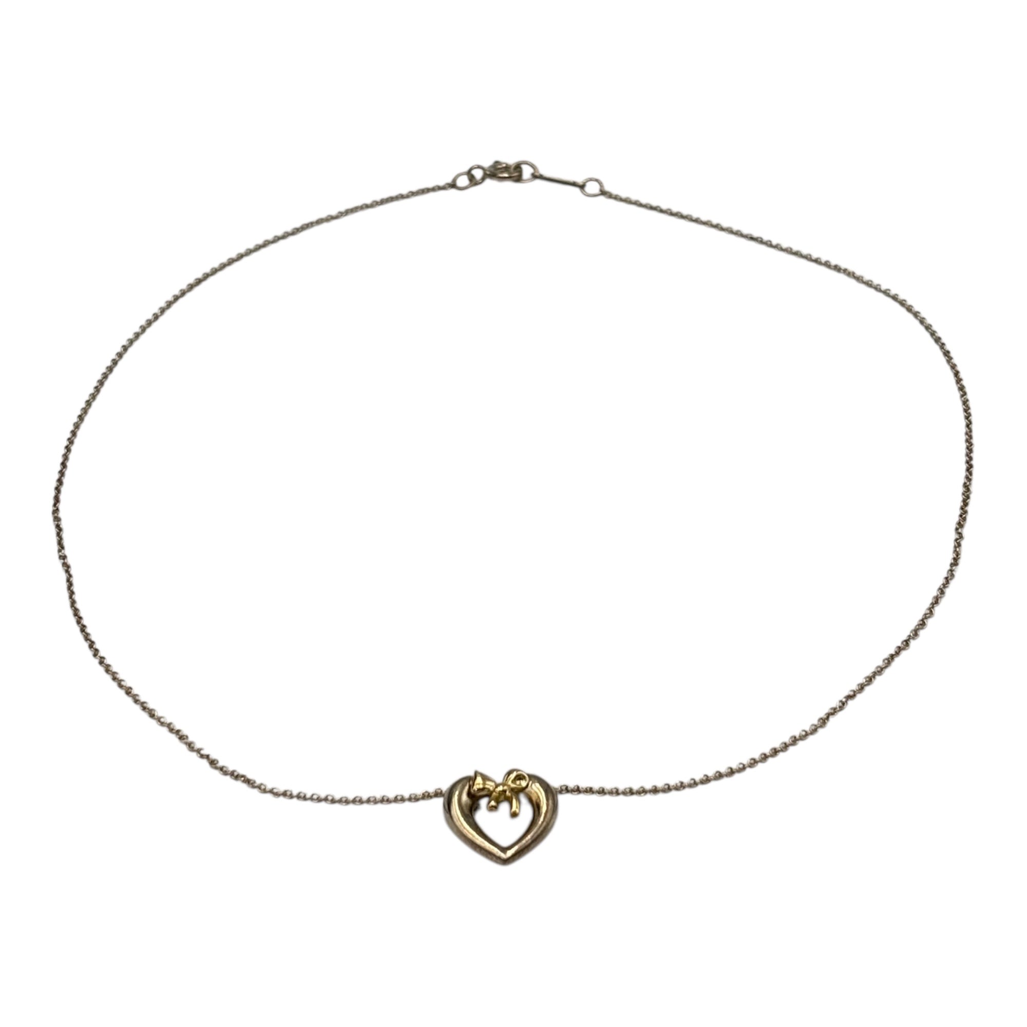 TIFFANY & CO.(ティファニー) Silver & Gold Combination Heart Ribbon Necklace シルバー ＆ ゴールド コンビ ハート リボン ネックレス シルバー×ゴールド