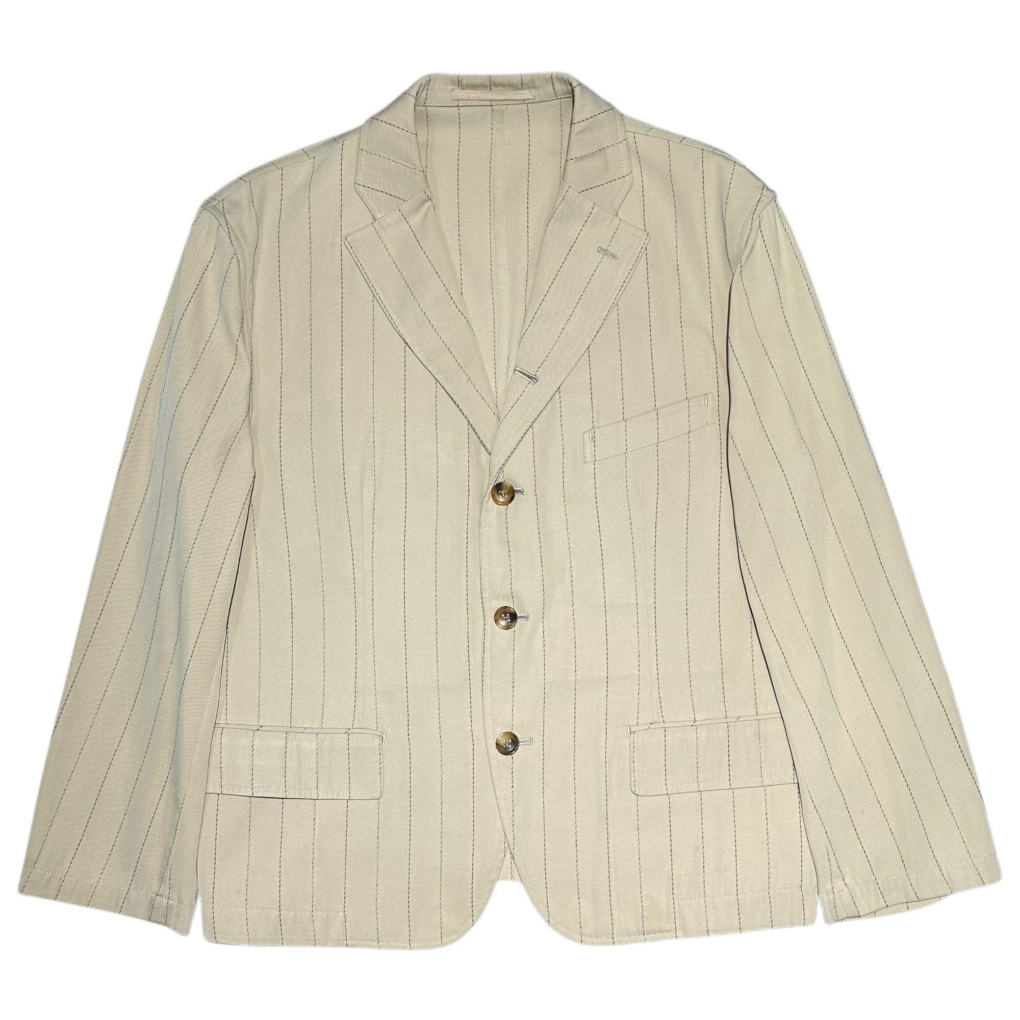 COMME des GARCONS HOMME PLUS(コムデギャルソンオムプリュス) 90SS Ac/Co 4B Stripe  Set upアセテート コットン 3B ストライプ テーラード ジャケット セットアップ PJ・11027S S ベージュ AD1989 スラックス パンツ