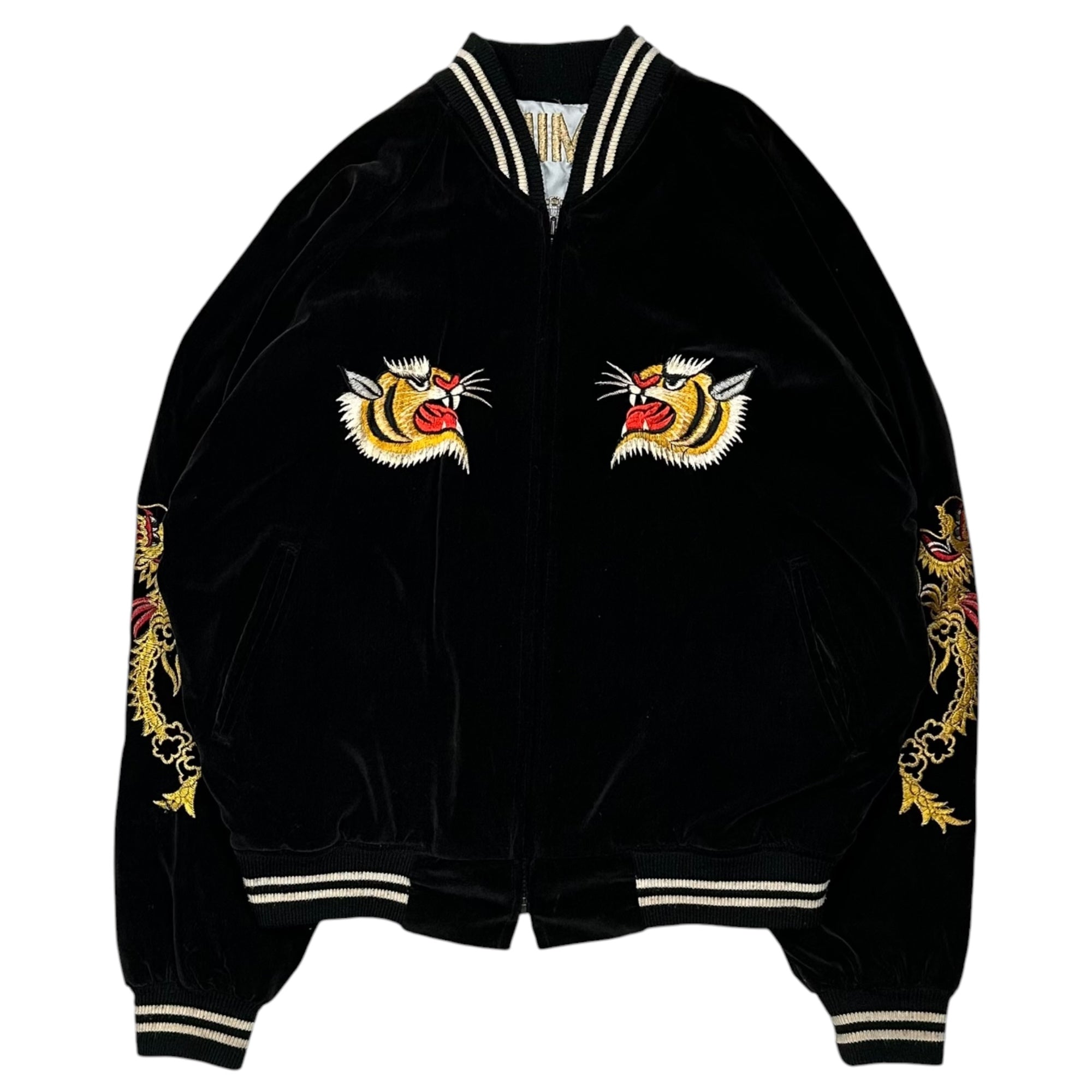 VINTAGE(ヴィンテージ) 1980's~1990’s ”U.S.S. MIDWAY CV-41” Souvenir Jacket 別珍 スーベニア ジャケット L ブラック×ライトグレー 80年代～90年代 ヴィンテージ YKKジップ 横須賀