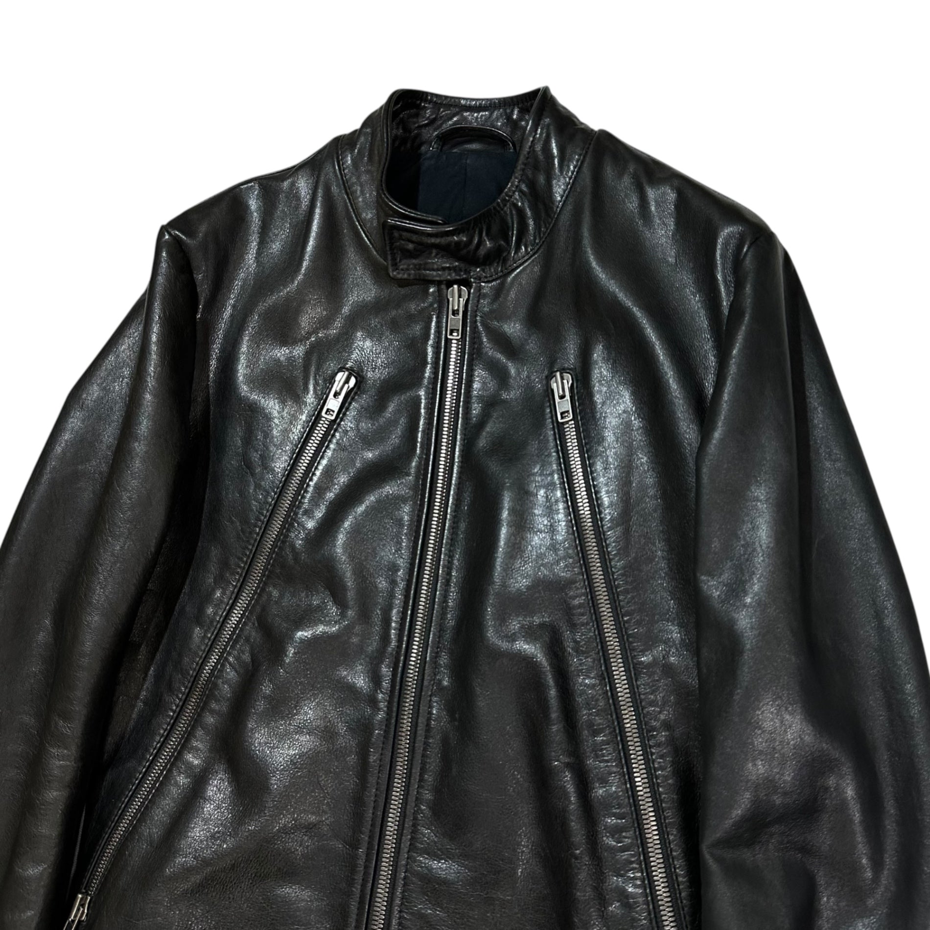Maison Martin Margiela(メゾン マルタンマルジェラ) 11AW 5-ZIP LEATHER JACKET - Cowhide ハチノジ ライダース ジャケット 牛革 S30AM0203 44(XS程度) ブラック レザー