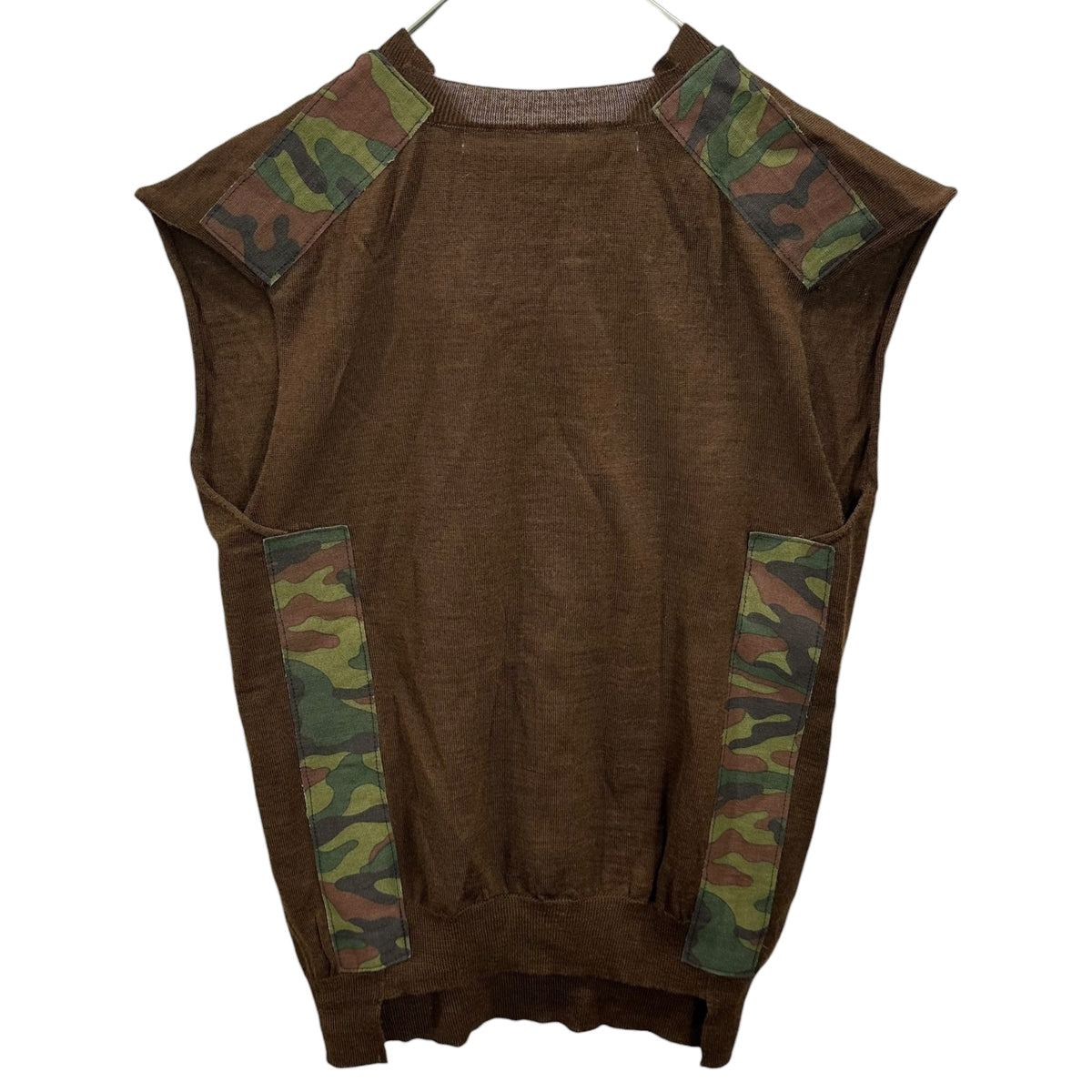 COMME des GARCONS(コムデギャルソン) 2000AW Camouflage-Print Sleeveless Knit Top カモフラ切替 ノースリーブ ニット GN-100010 FREE ブラウン×グリーン AD2000