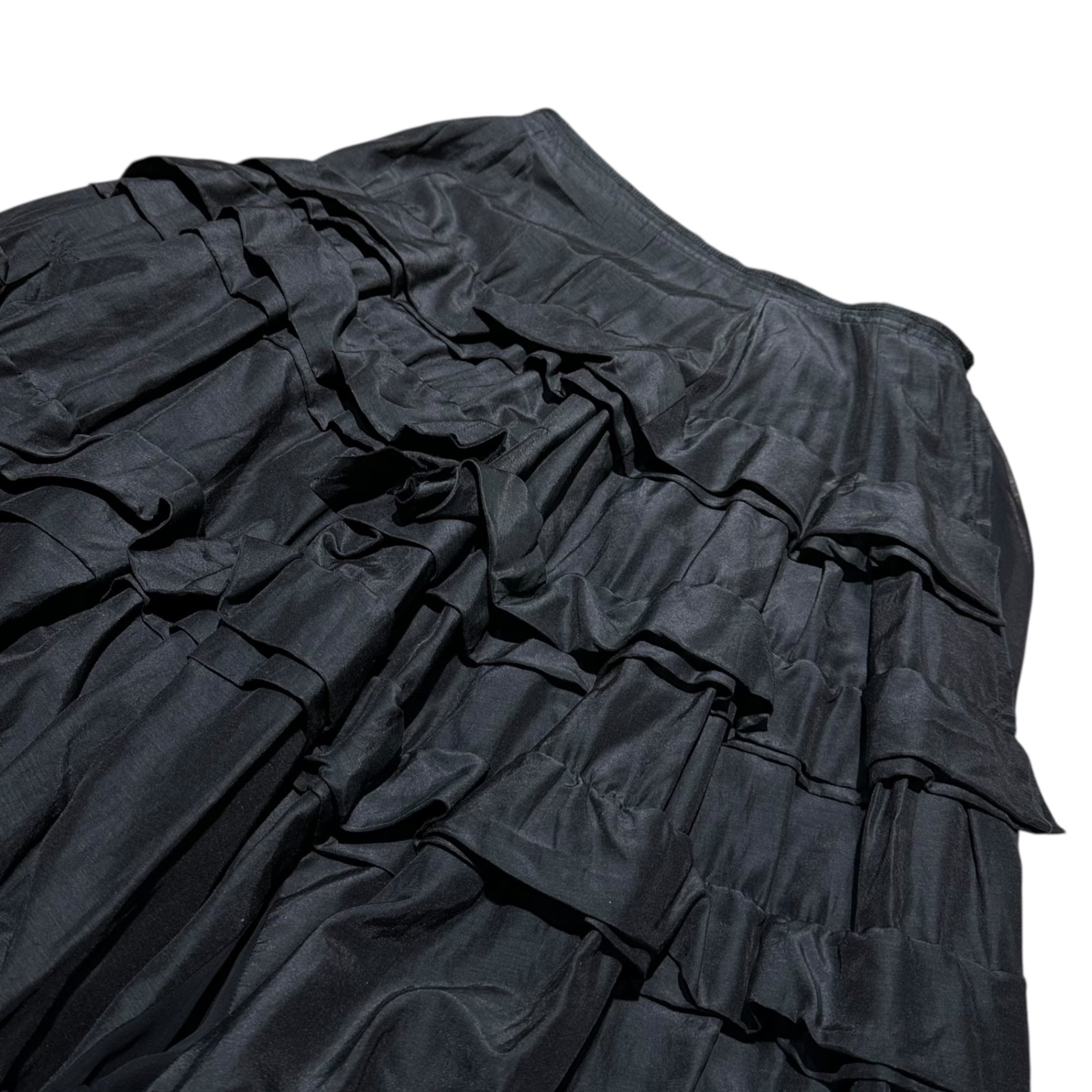 COMME des GARCONS(コムデギャルソン) Lace-embellished tiered skirt レース装飾 ティアード スカート S ブラック 品質表示タグ切取