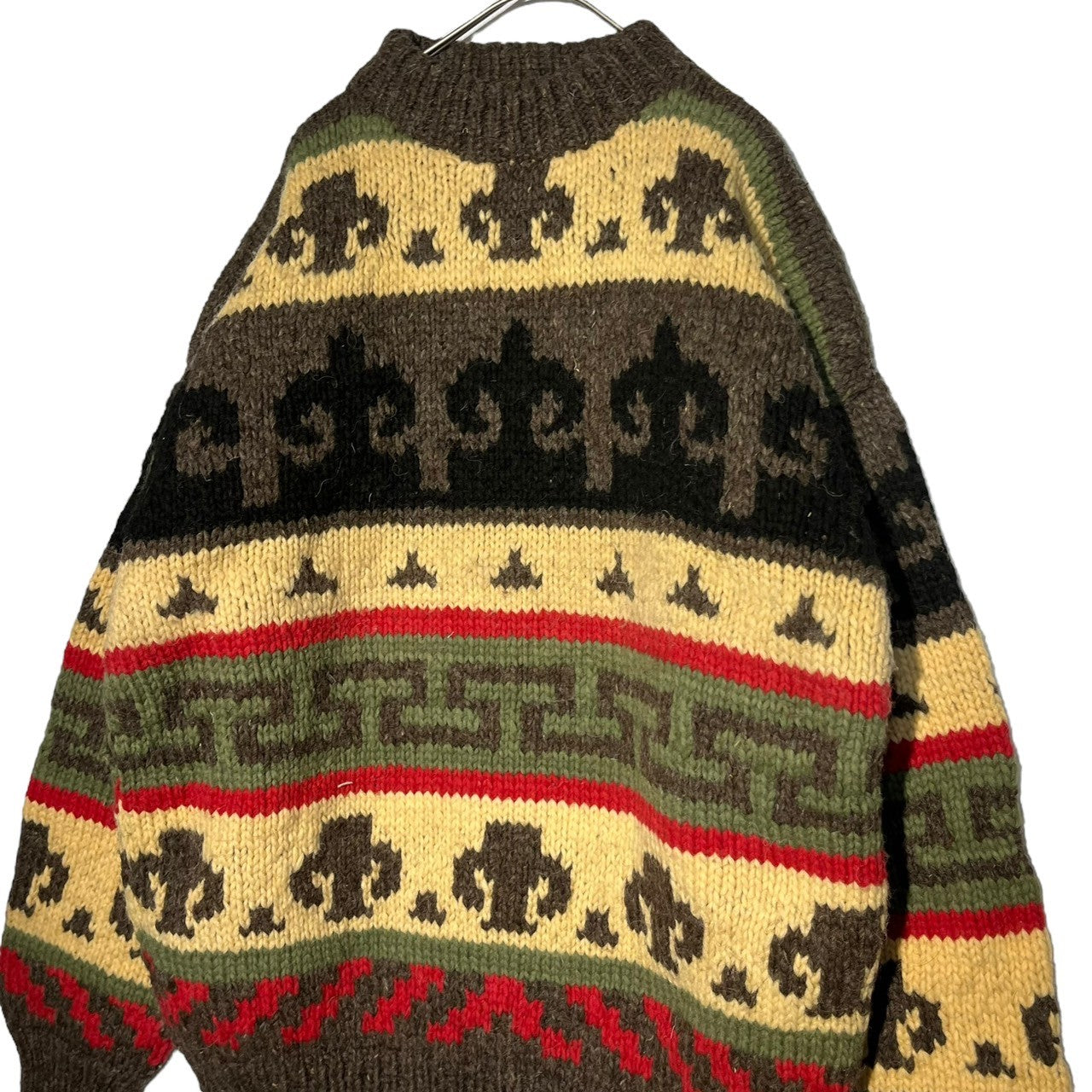 INDIGENOUS DESIGNS(インディアンデザインズ) Ecuador made Indian low gauge knit エクアドル製 インディアン ローゲージ ニット L ブラウン×ベージュ 環境保護 サスティナブル オーガニック