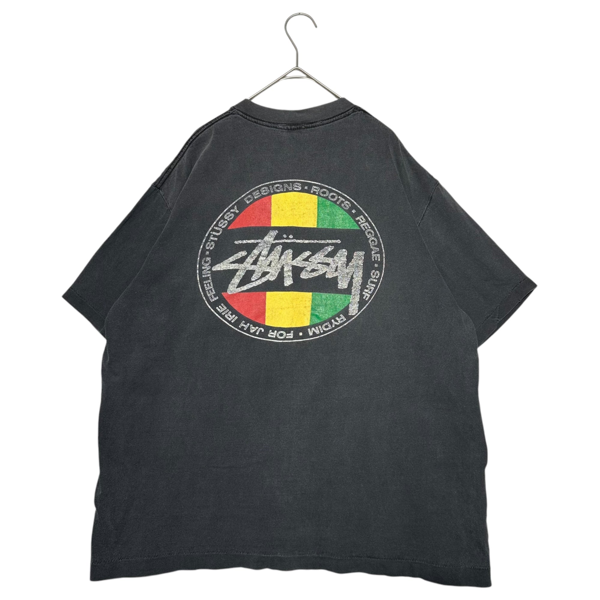 STUSSY(ステューシー) 80's Circle Rasta Color Logo Vintage T-Shirt サークル ラスタカラー ロゴ ヴィンテージ Tシャツ 表記消え(M程度) ブラック 80年代 2枚黒タグ