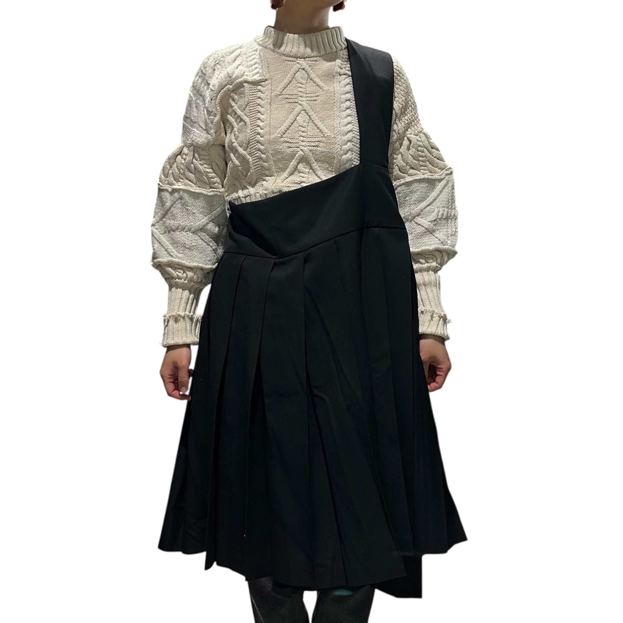 tricot COMME des GARCONS(トリココムデギャルソン) 09AW One-Shoulder Pleated Suspender Skirt ワンショルダー プリーツ 吊り スカート TD-A008 M ブラック AD2009 ジャンパースカート