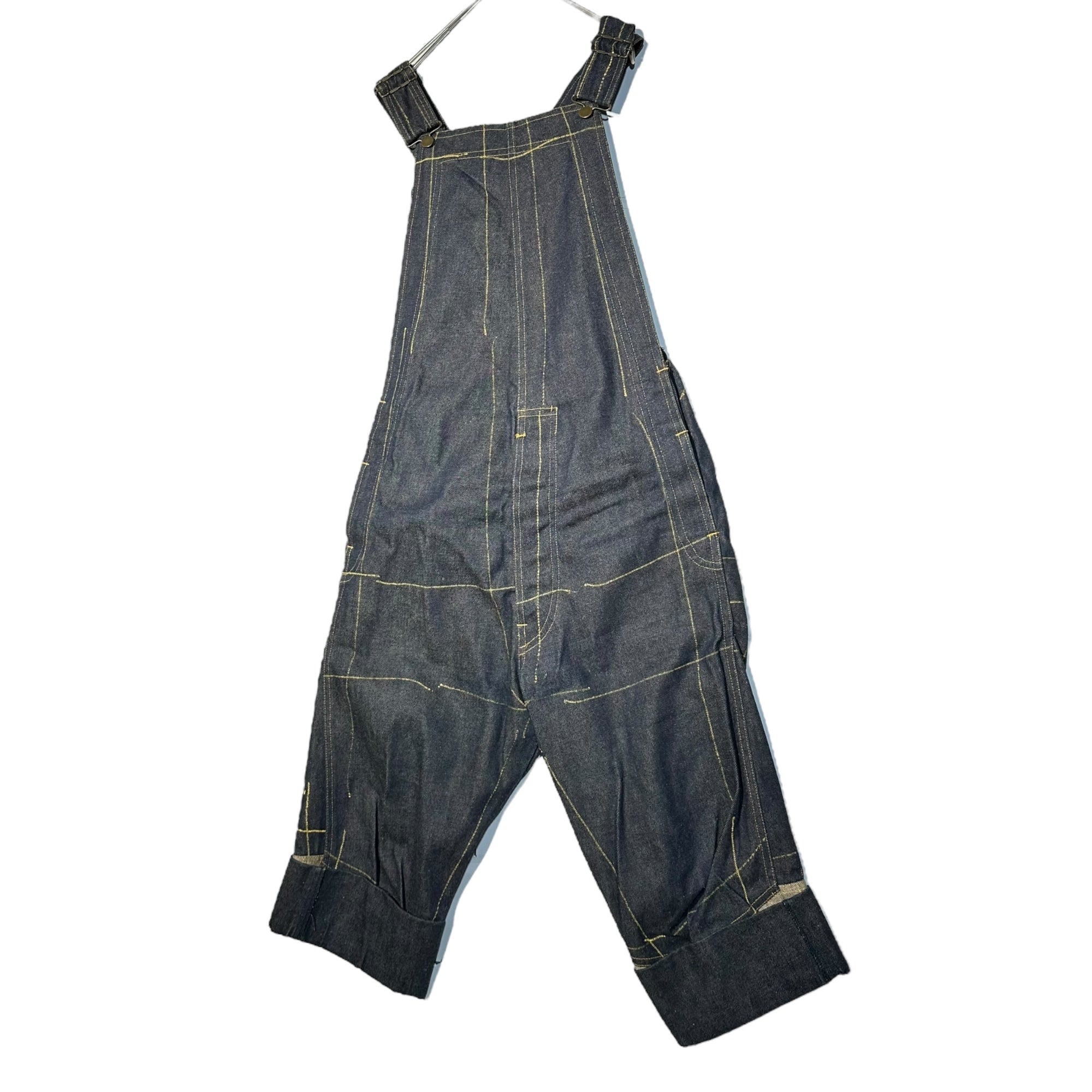Christopher Nemeth(クリストファーネメス) 90's-00's Paint design sarouel denim overalls ペンキデザイン サルエル デニム オーバーオール S インディゴ×イエロー