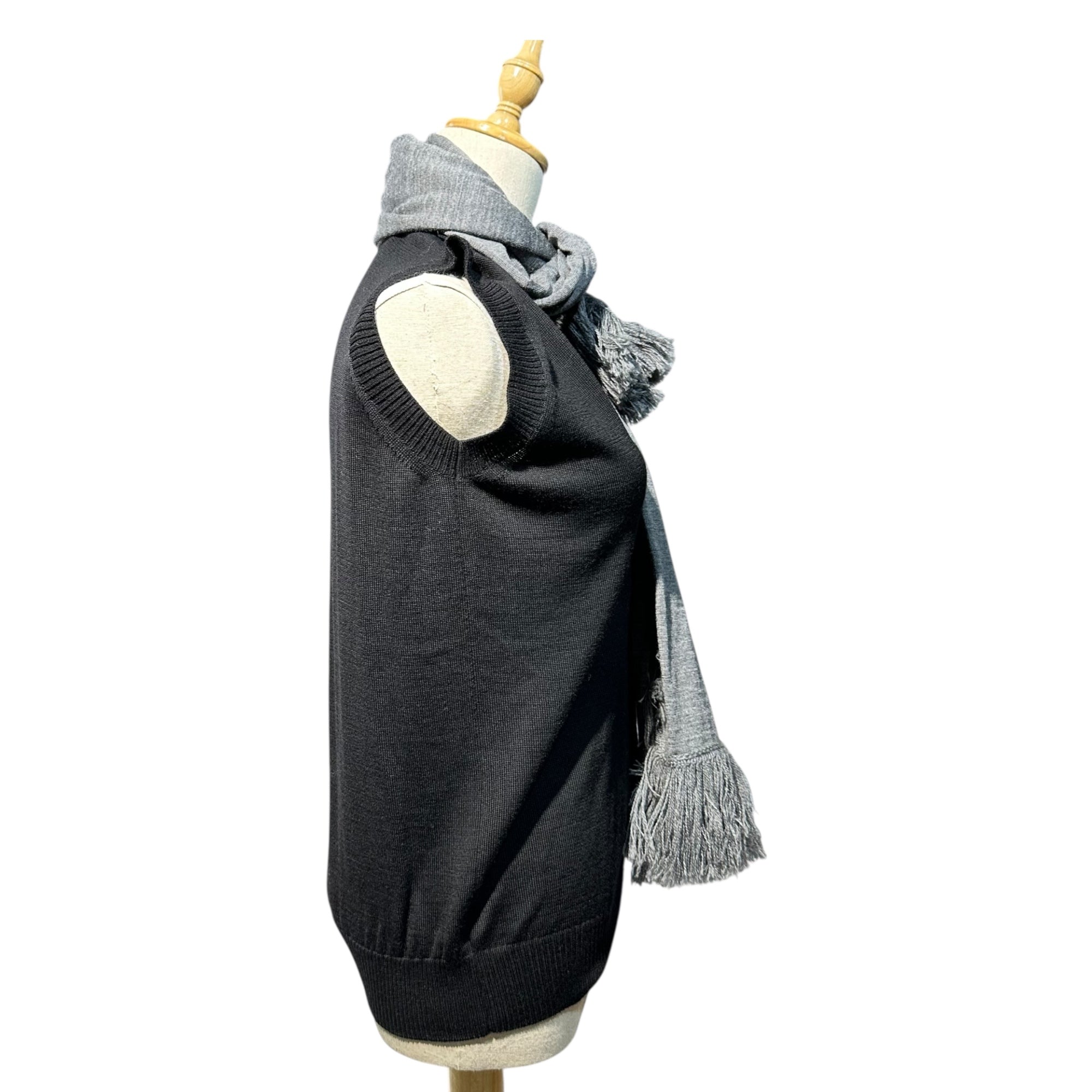 tricot COMME des GARCONS(トリココムデギャルソン) 11AW Scarf-Docked Layered Knit Vest マフラー ドッキング レイヤード ニット ベスト TH-N004 表記無(M程度) ブラック×グレー AD2011