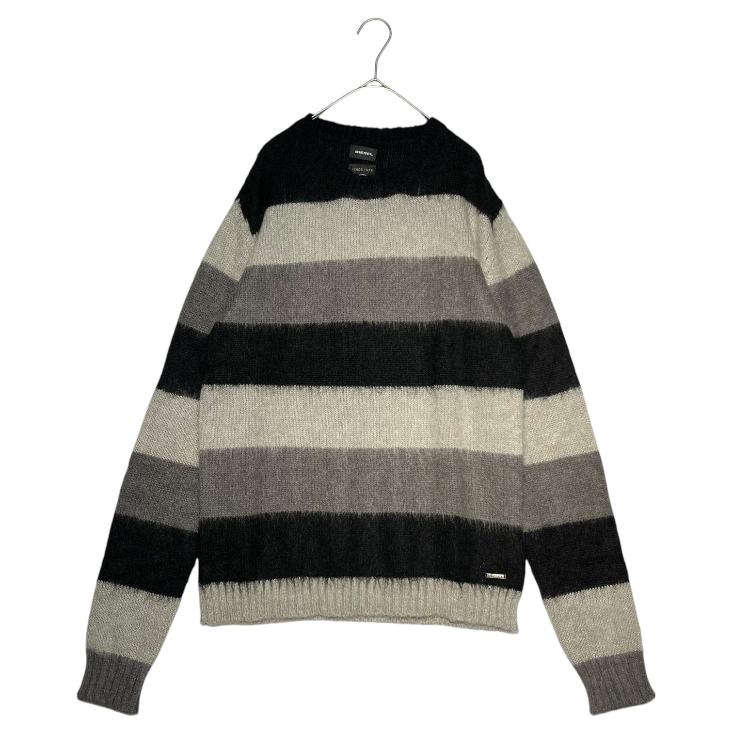 DIESEL(ディーゼル) Mohair mix border crew neck knit モヘア 混 ボーダー クルーネック ニット M グレー×ブラック Y2K