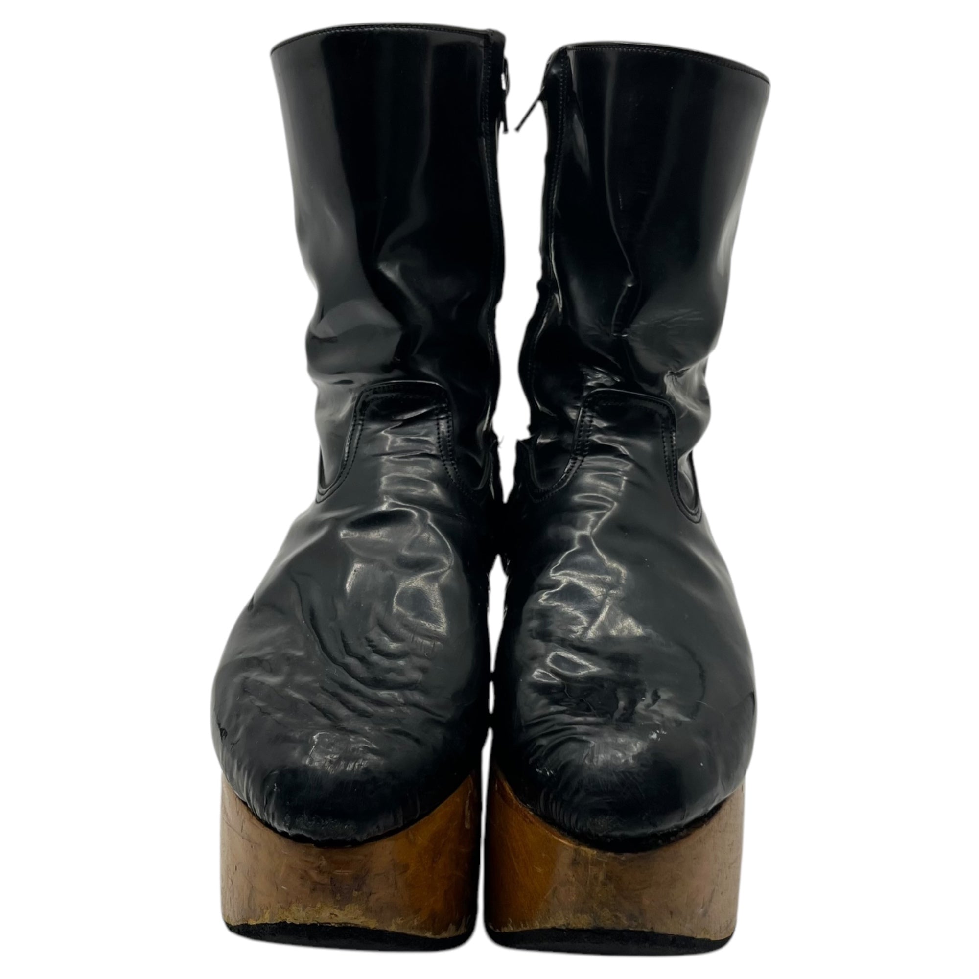 Vivienne Westwood(ヴィヴィアンウエストウッド) 00's UK Made Side Zip Enamel Rocking Horse Boots UKメイド サイドジップ エナメル ロッキンホース ブーツ ヴィンテージ 表記消え(24.0~24.5cm程度) ブラック×ナチュラル 00年代ヴィンテージ