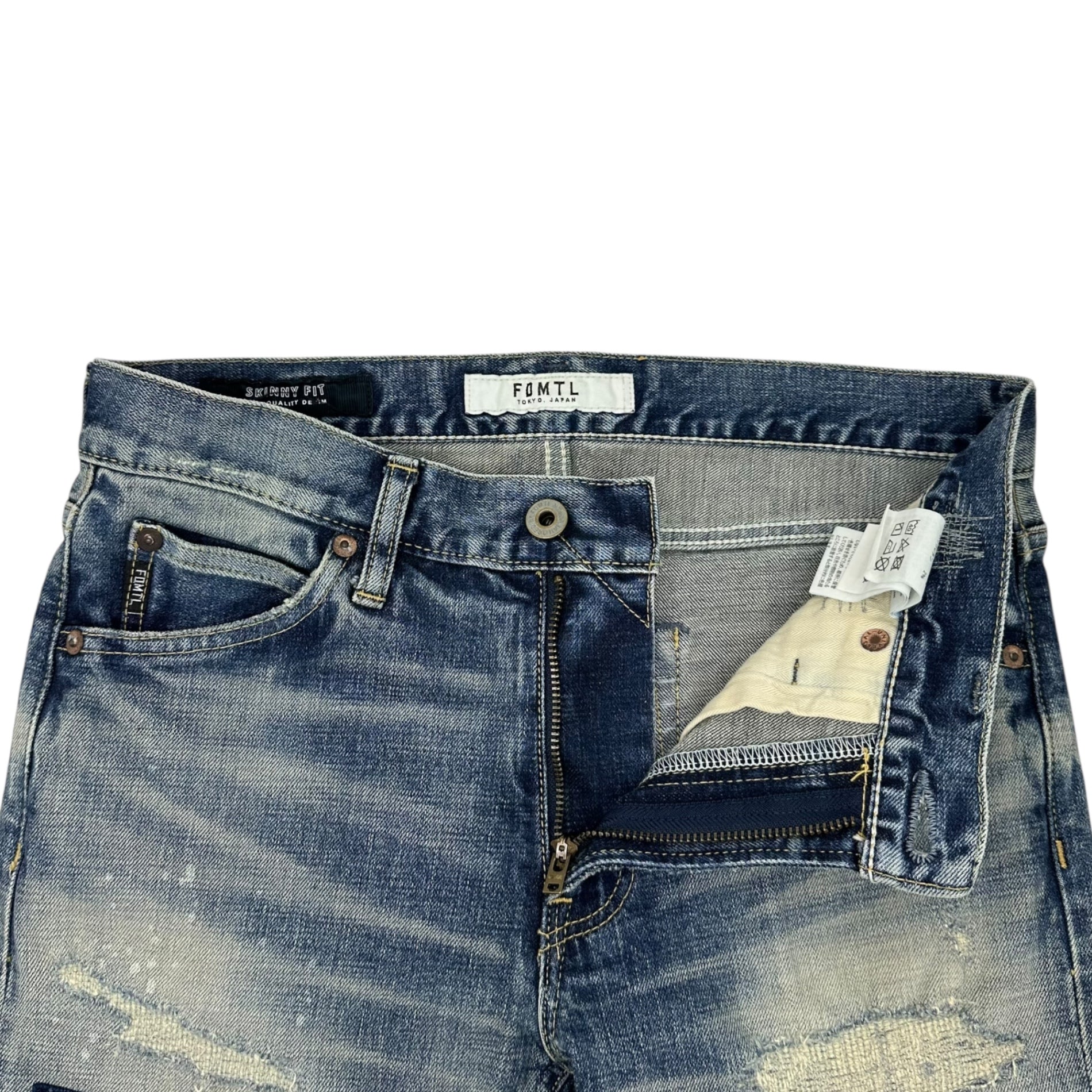 FDMTL(ファンダメンタル) Sashiko Patchwork Denim Skinny Pants 刺し子 パッチワーク デニム スキニー パンツ W28/L30 ライトインディゴ