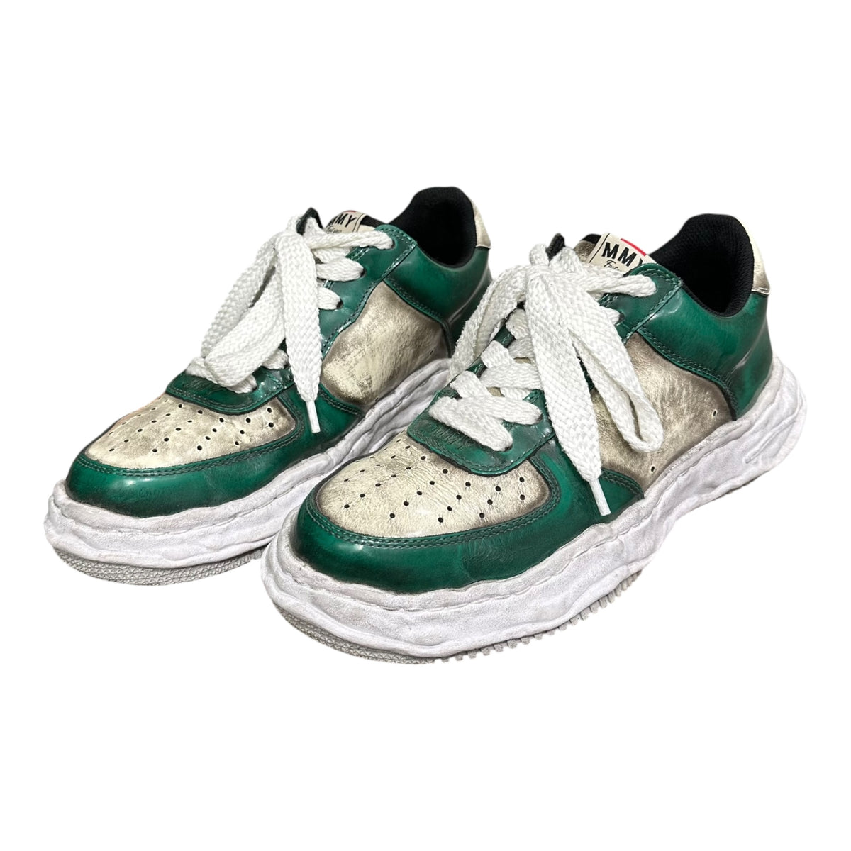 Maison MIHARA YASUHIRO(メゾンミハラヤスヒロ) WAYNE LOW brushed pat アドバン加工 ローカット スニーカー A09FW711 44 グリーン×ホワイト