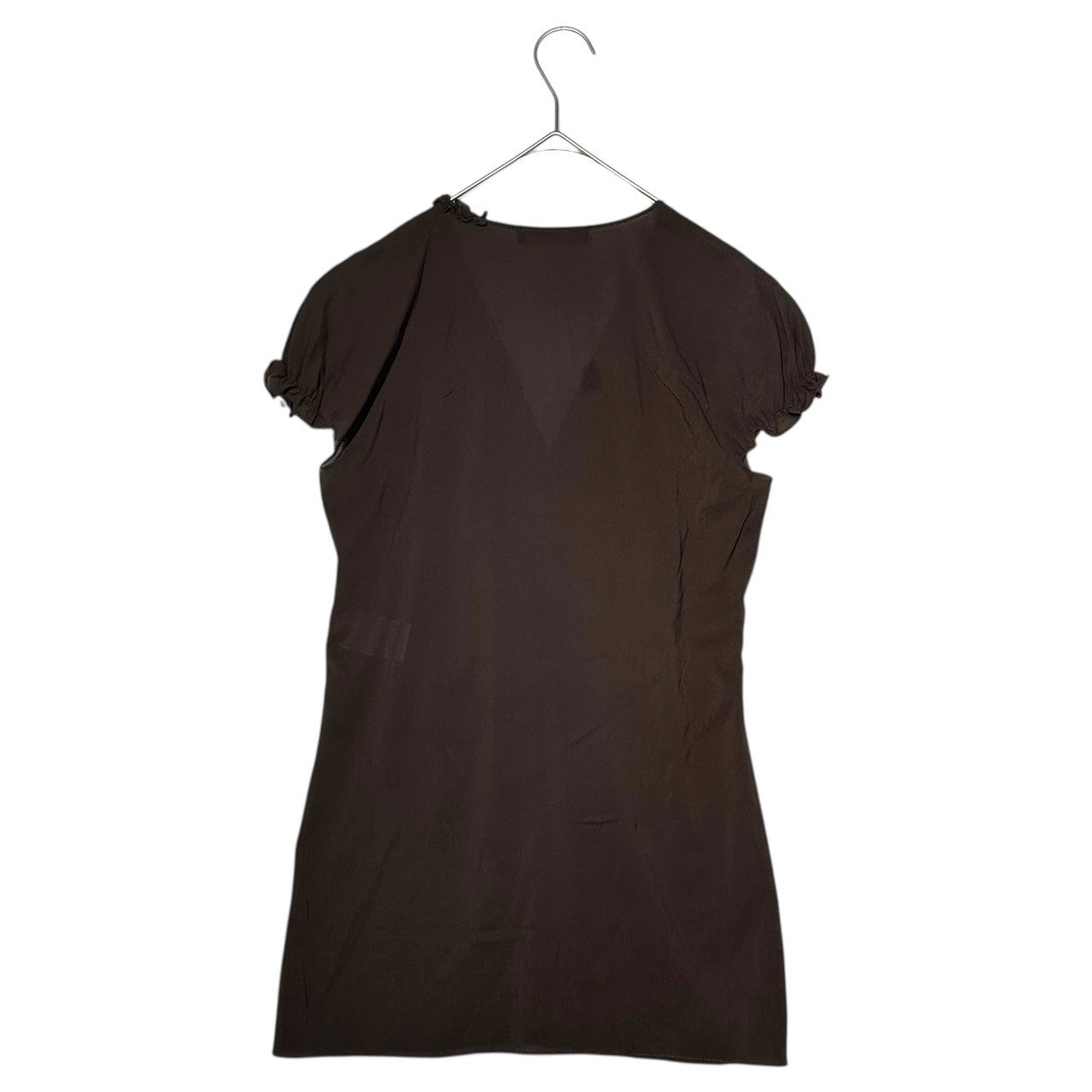 D&G(ディー&ジードルガバドルチェ&ガッバーナ) 02AW Flower Motif V-Neck Silk Short-Sleeved Blouse フラワーモチーフ Vネック シルク 半袖 ブラウス ETO2R UAAG 38(M) ブラウン