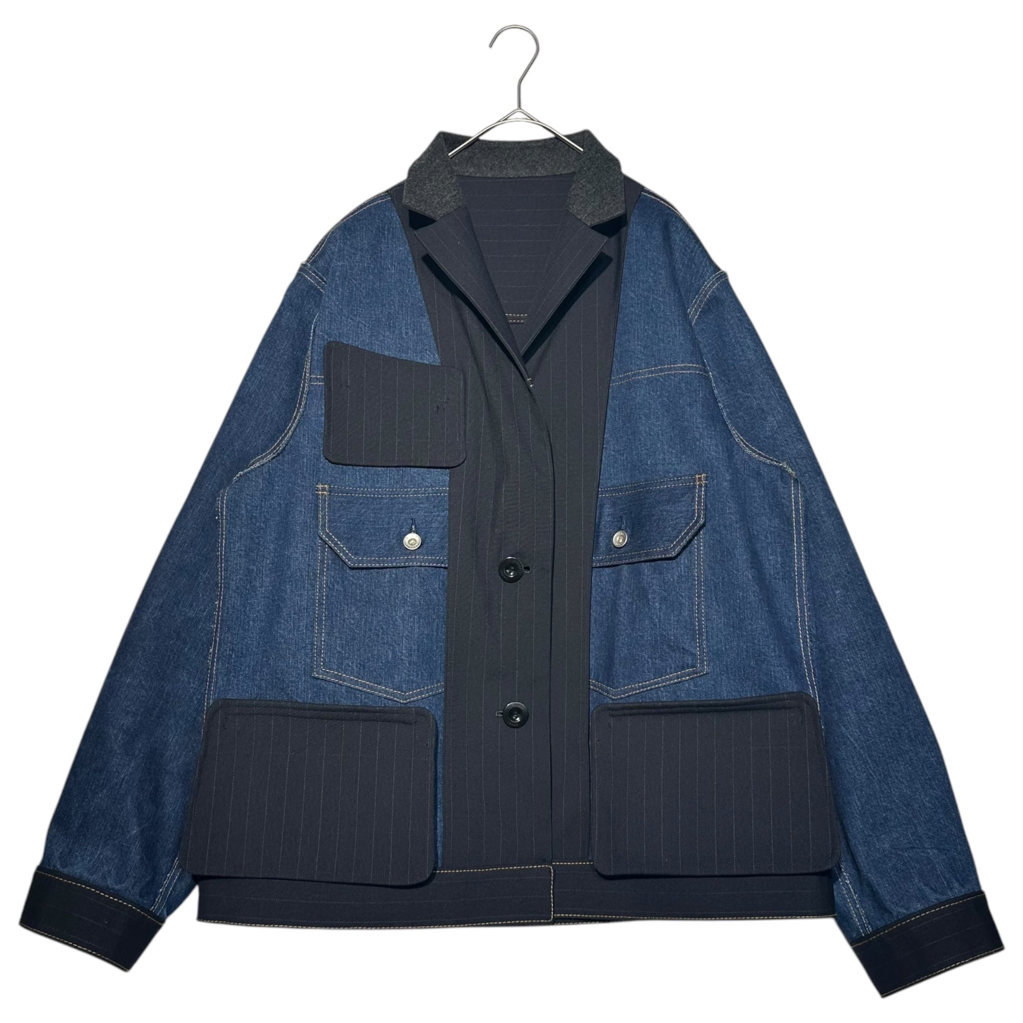 sacai(サカイ) 24SS Chalk Stripe Bonding Jacket チョーク ストライプ ボンディング ジャケット 24-03346M 2(M程度) ダークネイビー×インディゴ リバーシブル デニム