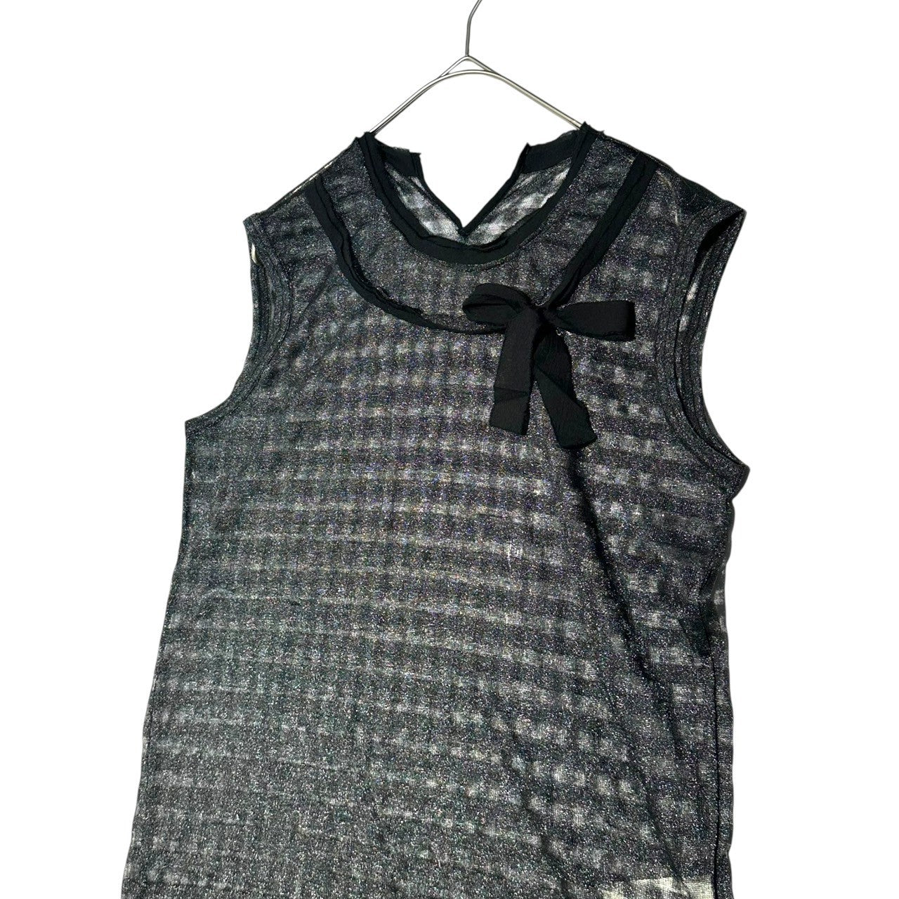 tricot COMME des GARCONS(トリココムデギャルソン) 07SS See-through checkered sleeveless cut-and-sewn shirt シースルー チェック ノースリーブ カットソー TS-T038 FREE ブラック AD2006