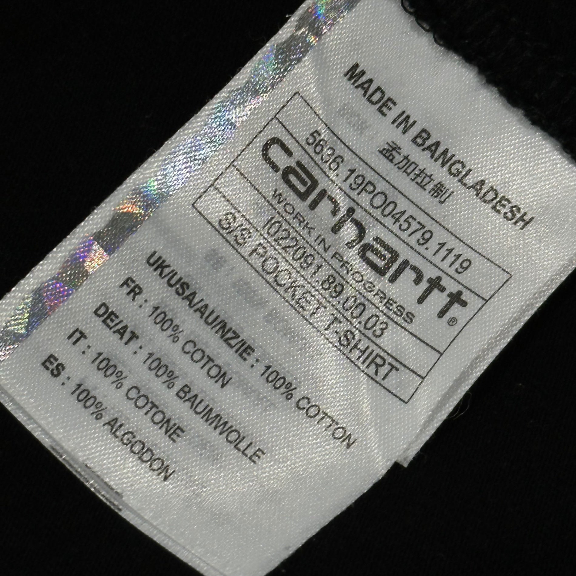 carhartt WIP ×2G (カーハートウィップ×2G) 2020SS S/S POCKET T-SHIRT 半袖 Tシャツ L ブラック 2G限定販売 空山基デザイン ロゴ