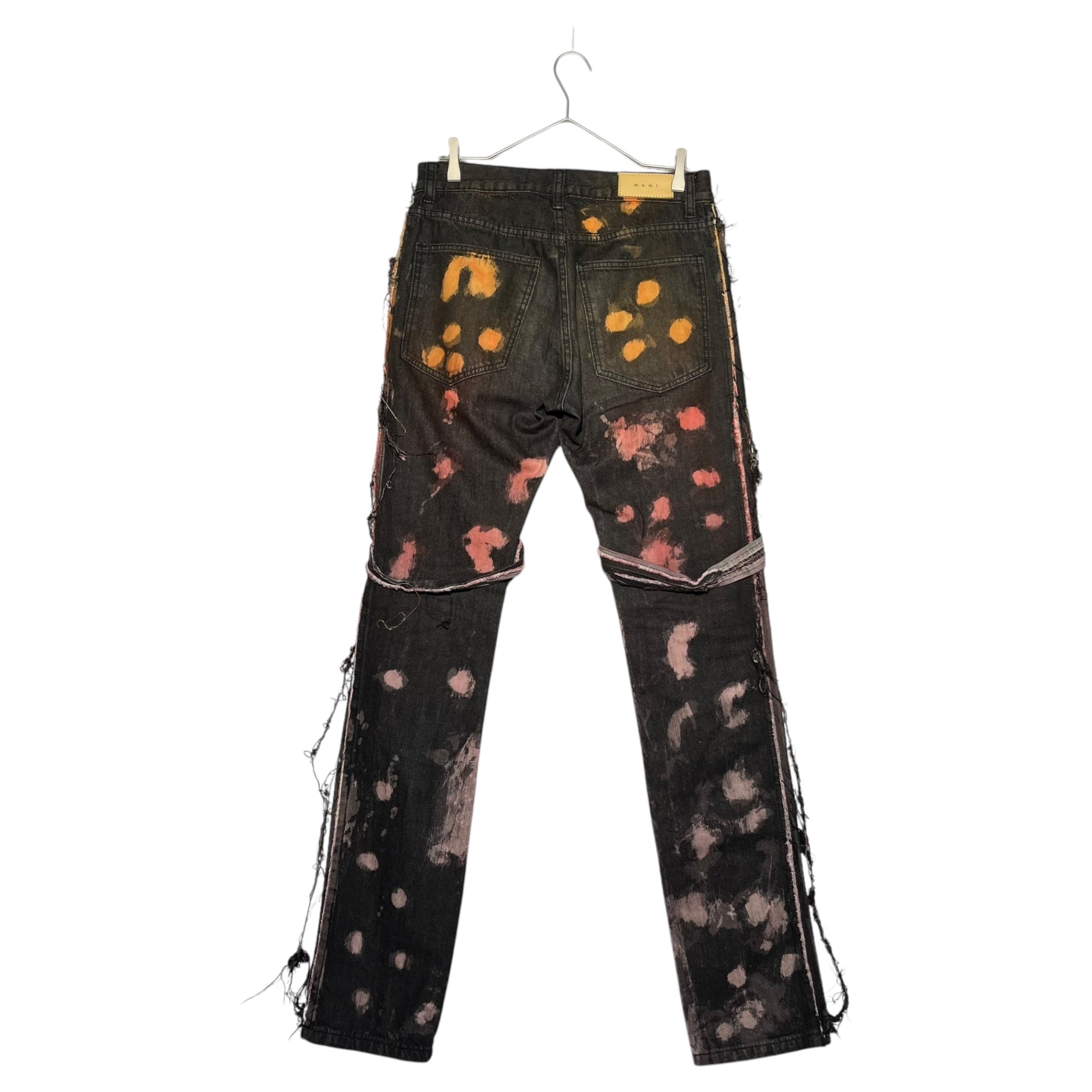 mnml(ミニマル) Paint bleach distressed bondage denim pants ペンキ ブリーチ ダメージ 加工 ボンテージ デニム パンツ 30 ブラック×ピンク×オレンジ