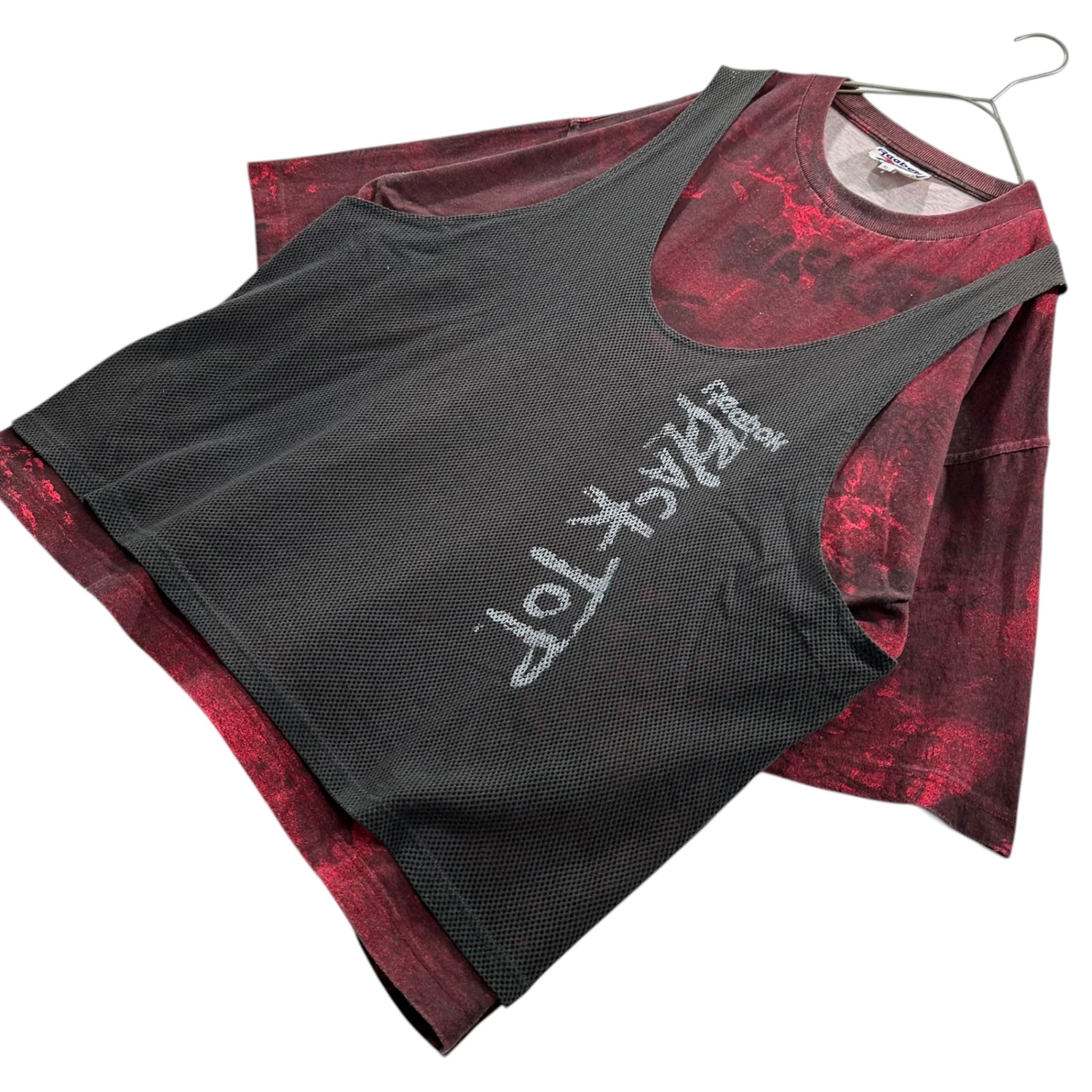 Reebok(リーボック) 90’s BLACKTOP Graphic Mesh Layered Tee グラフィック メッシュ レイヤード Tシャツ XL レッド×グレー 90年代