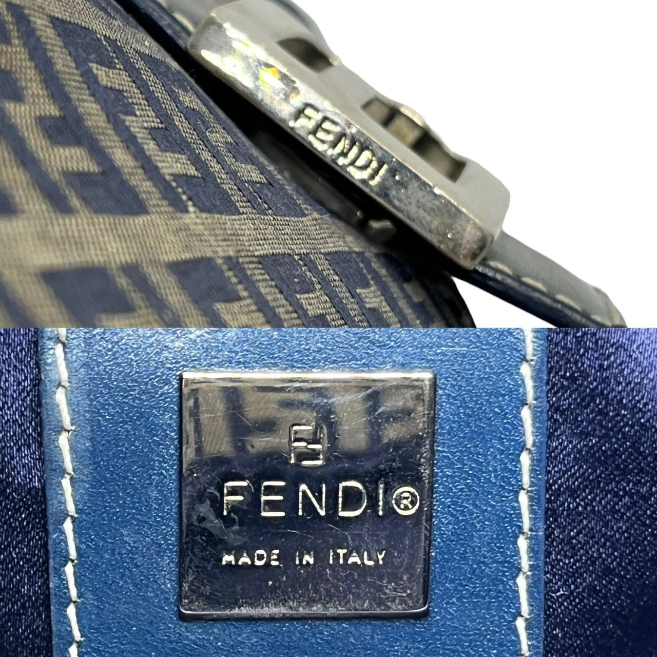 FENDI(フェンディ) ズッキーノ マンマバケット/ワンショルダーバッグ/肩掛け OLD FENDI ベージュ×ダークネイビー