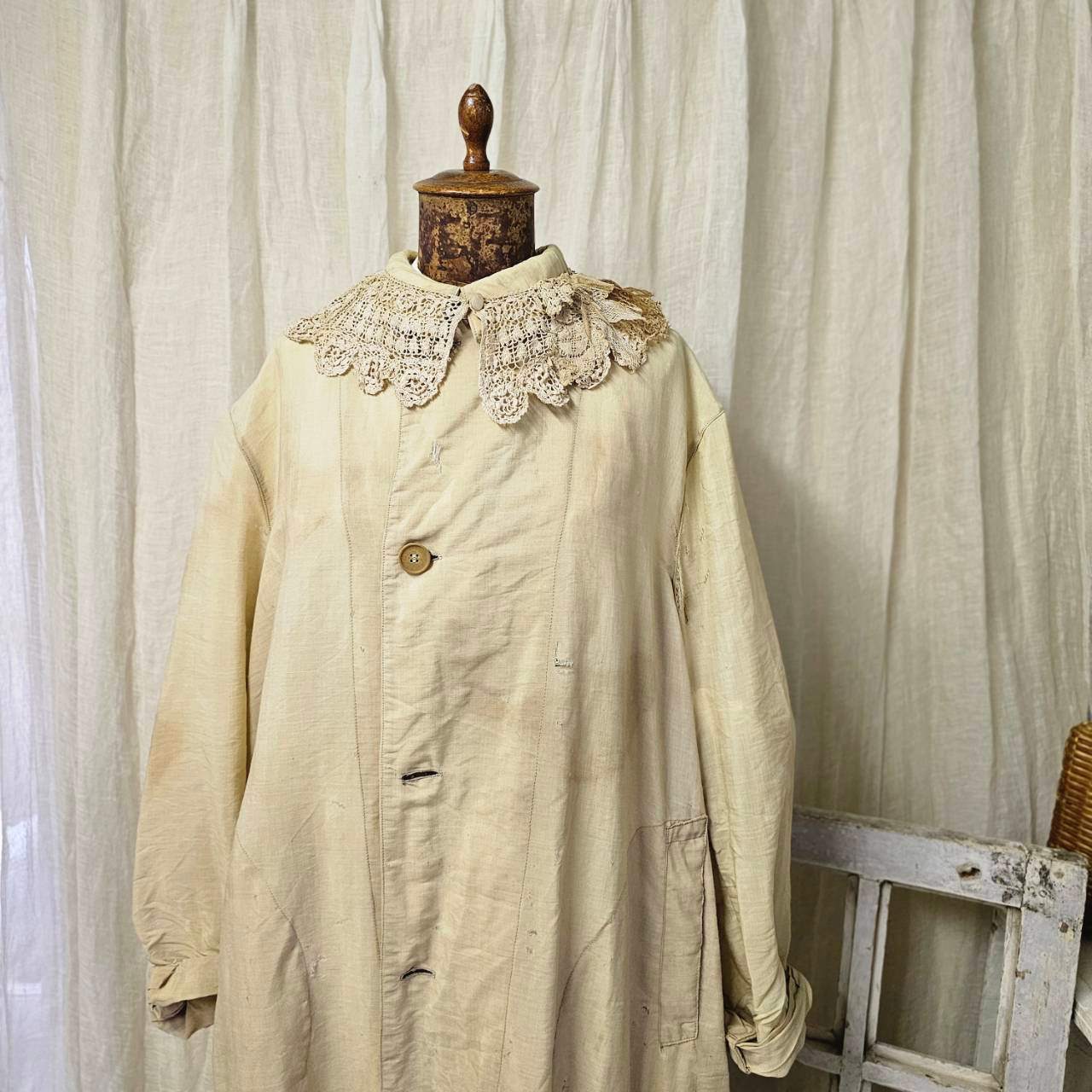 Euro vintage(ヨーロッパヴィンテージ) the cotton delicate lace collar 繊細な花模様レースのコットンつけ襟 ベージュ