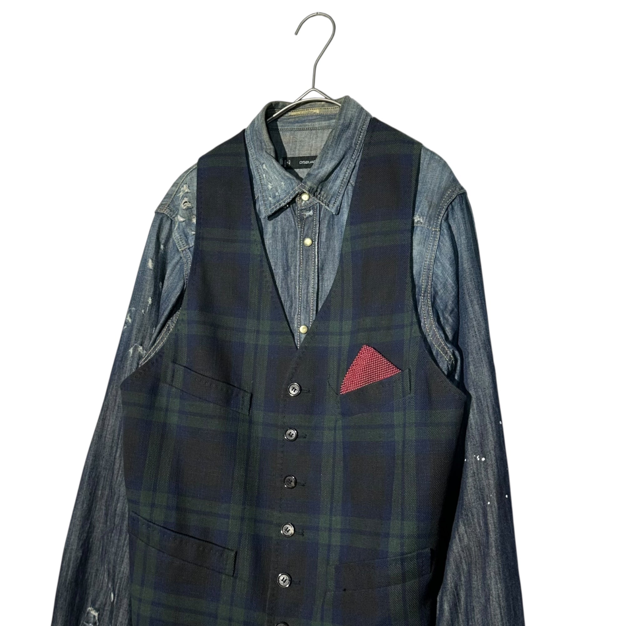 DSQUARED2(ディースクエアード) Vintage processed vest docking denim shirt ヴィンテージ加工 ベスト ドッキング デニム シャツ 46(S) インディゴ