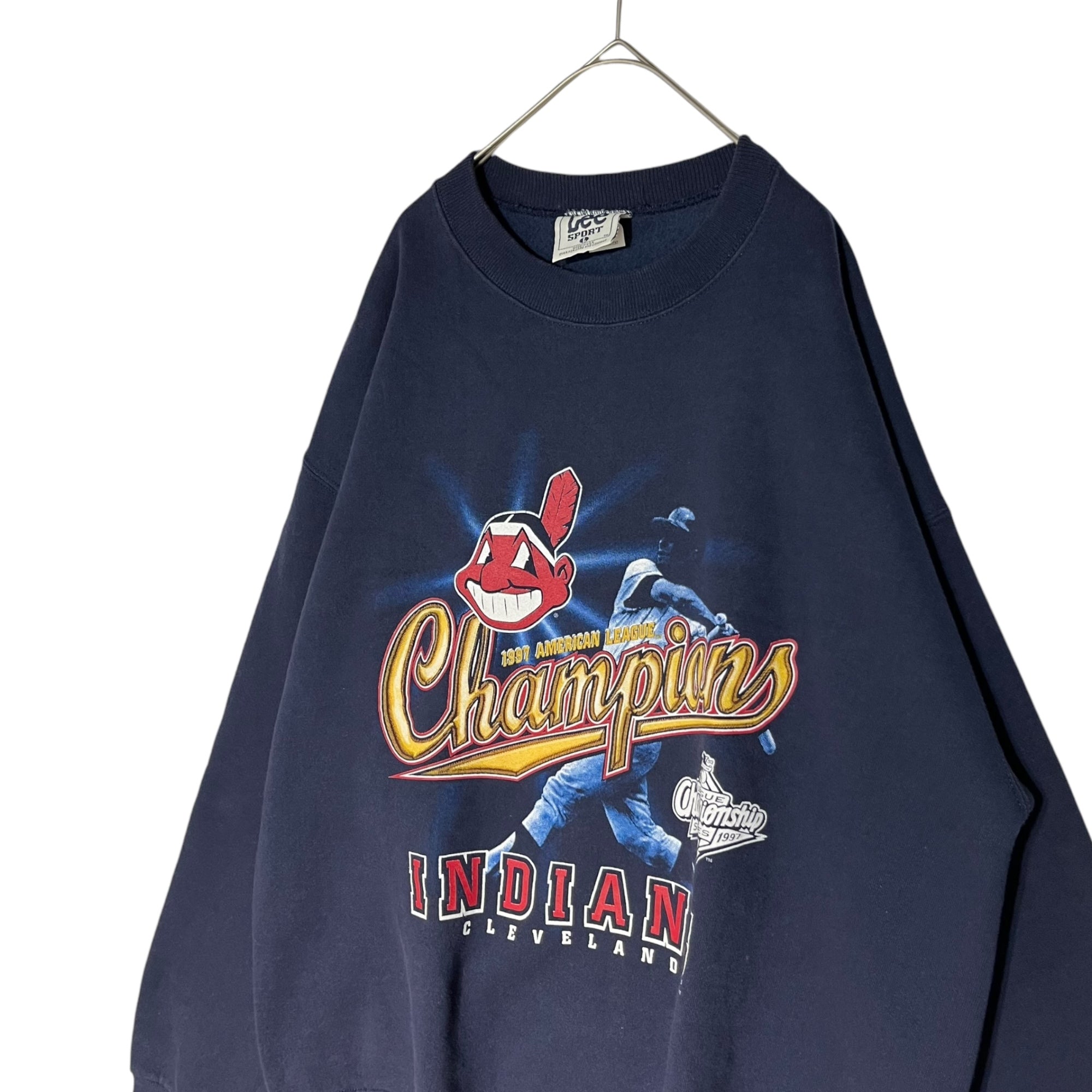 LEE(リー) 1997 MLB Championship "Cleveland Indians" SWEATSHIRT クリーブランド・インディアンス スウェット L ネイビー 90's 90年代 ヴィンテージ ベースボール