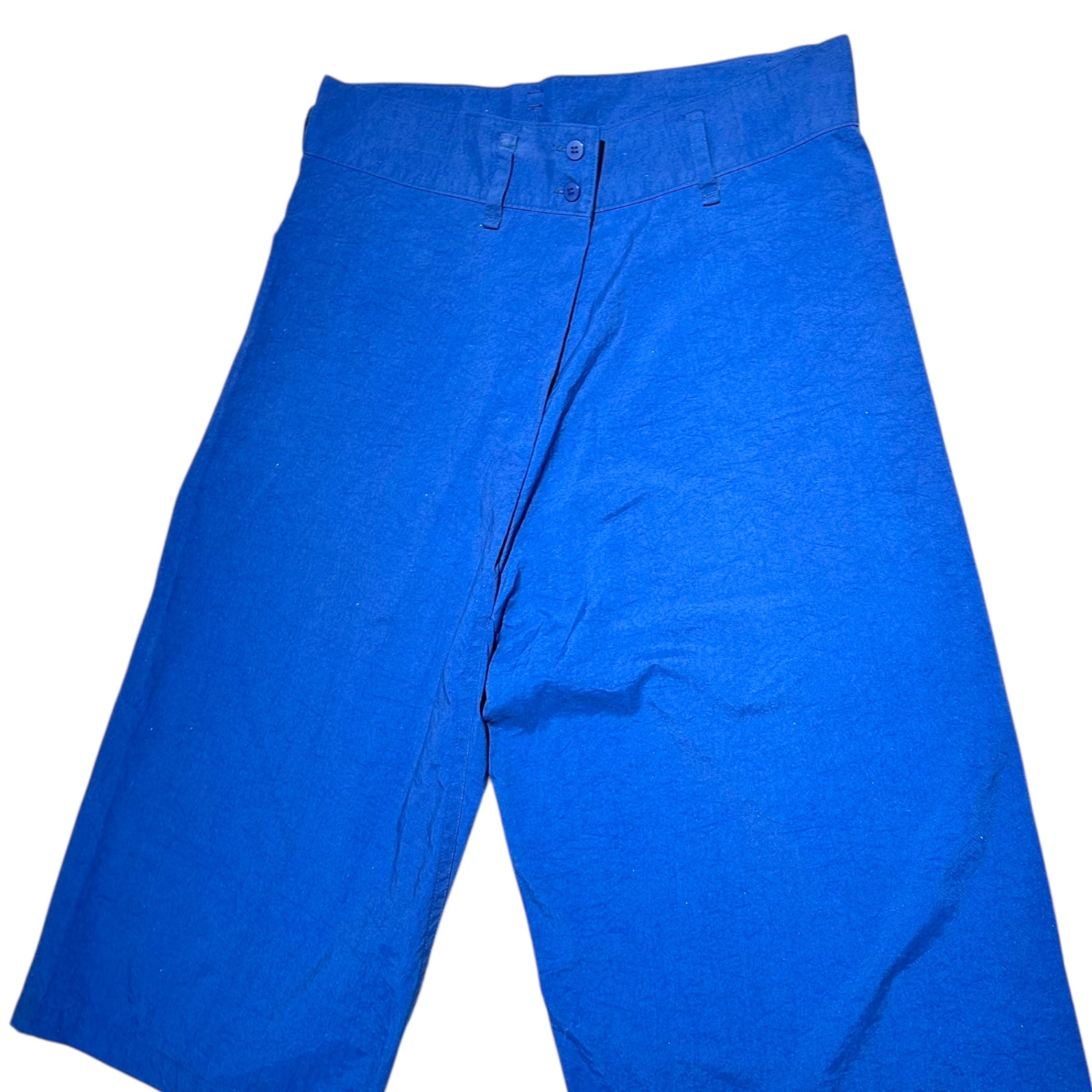 me ISSEY MIYAKE(ミーイッセイミヤケ) 17AW 7/8-length nylon wide-leg pants 7分丈 ナイロン ワイド パンツ MI74FF201 FREE ブルー ハーフ ショーツ ラメ