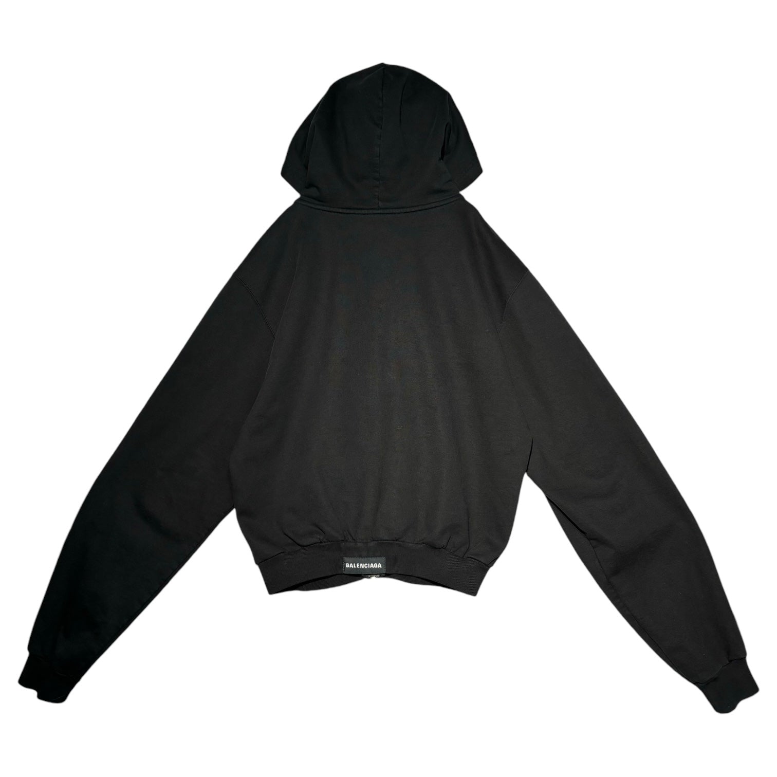 BALENCIAGA(バレンシアガ) Tab Worn-out Zip-up Hoodie ショート丈 ロゴ ジップ アップ フーディ JP57  2021 03084 S ブラック パーカー