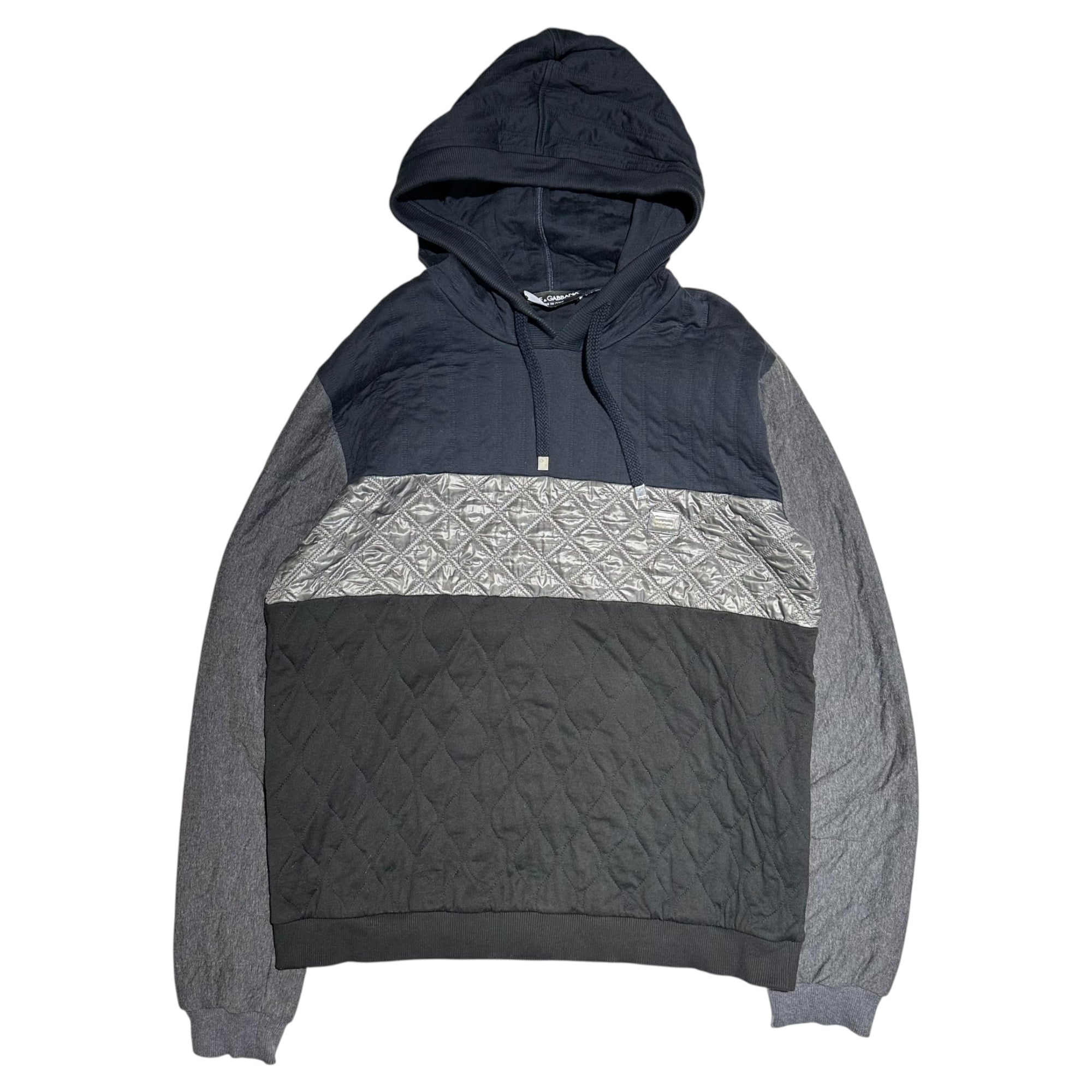 DOLCE&GABBANA(ドルチェ&ガッバーナドルガバ) Mixed-material quilted pullover hoodie 異素材 キルティング 切替 プルオーバー パーカー G9CS5T / G7ZNQ 52(XL程度) ブラックグレー