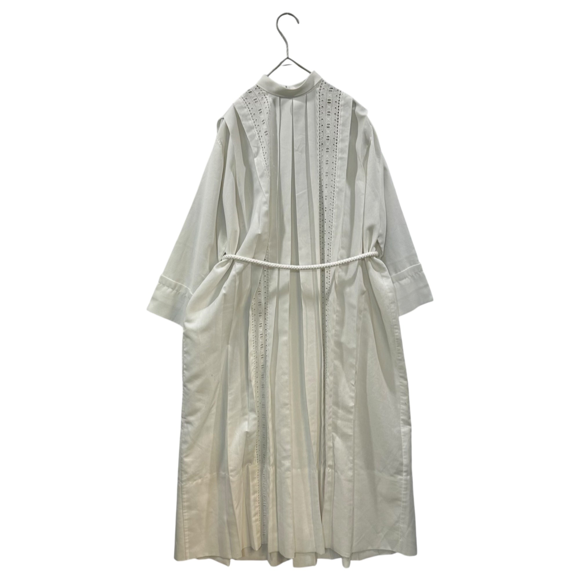 vintage(ヴィンテージ) 80'~90's church smog dress with cutwork lace カットワークレースの教会ドレス 130(Mサイズ程度) ホワイト 右側にポケット/ベルト付/右袖に汚れ有
