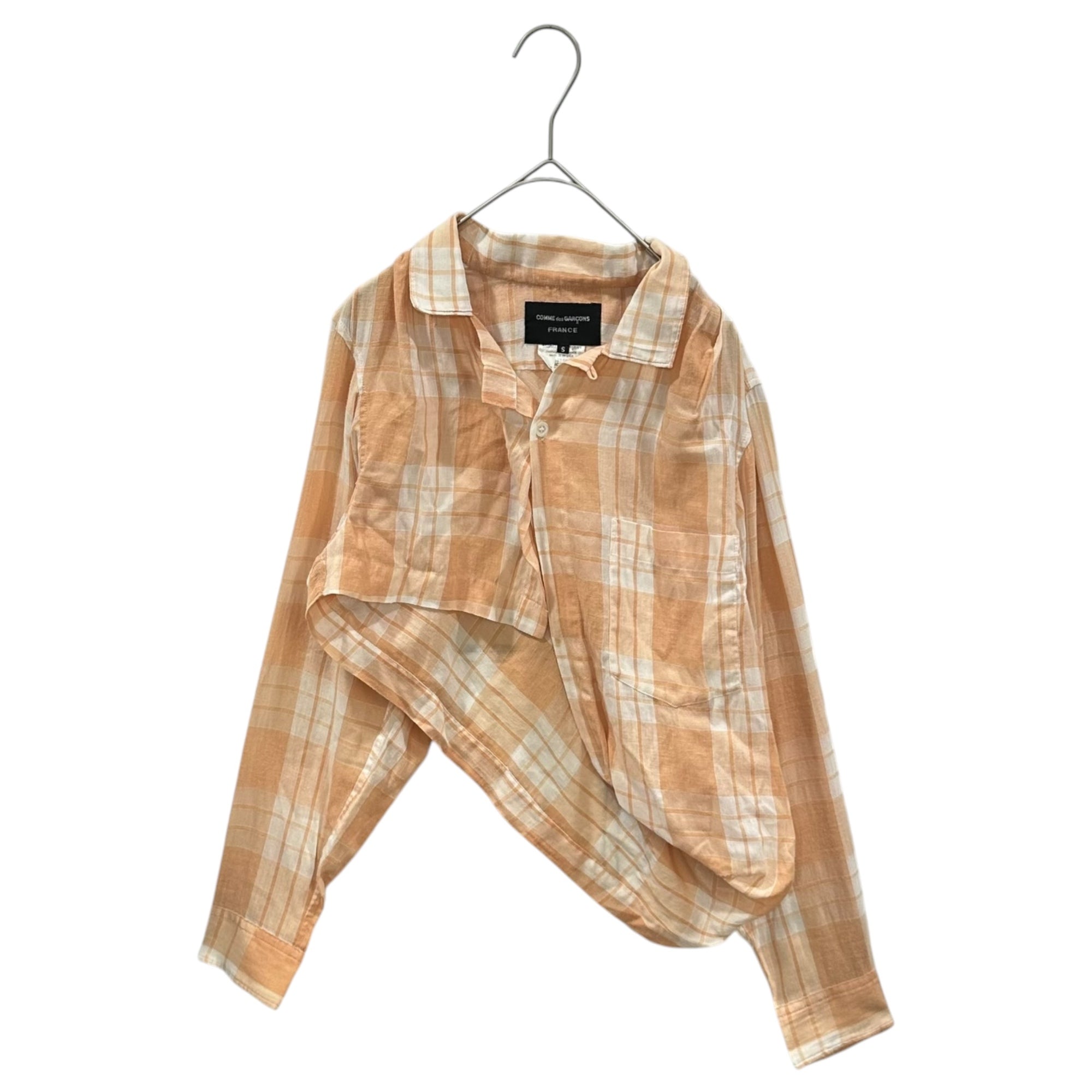 COMME des GARCONS FRANCE(コムデギャルソンフランス) 1980's Asymmetrical Check L/S Shirt アシンメトリー 長袖 チェック シャツ S オレンジ×ホワイト 80年代 アーカイブ シアー