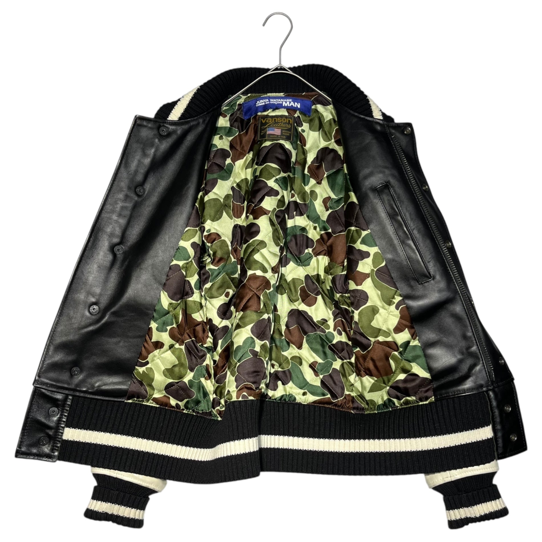 COMME des GARCONS JUNYA WATANABE MAN × VANSON(コムデギャルソンジュンヤワタナベマン × バンソン) 10AW All leather award jacket オールレザー アワード ジャケット スタジャン WF-J403 XS ブラック×ホワイト AD2010 バンソンコラボ 内迷彩