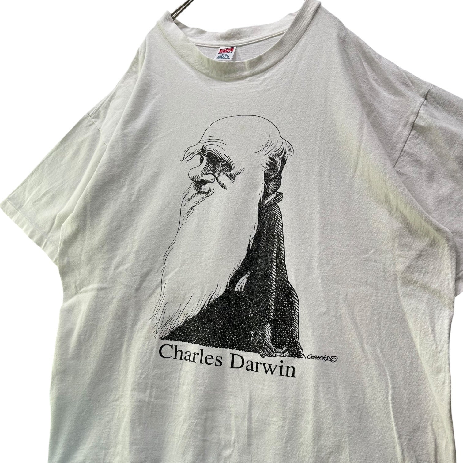 Largely Literary Series(ラージリー リテラリー シリーズ) 90's Charles Darwin Print T-Shirt 90年代 チャールズ ダーウィン プリント Tシャツ XL ホワイト×ブラック SOFFE SHIRTボディ ヴィンテージ 稀少品