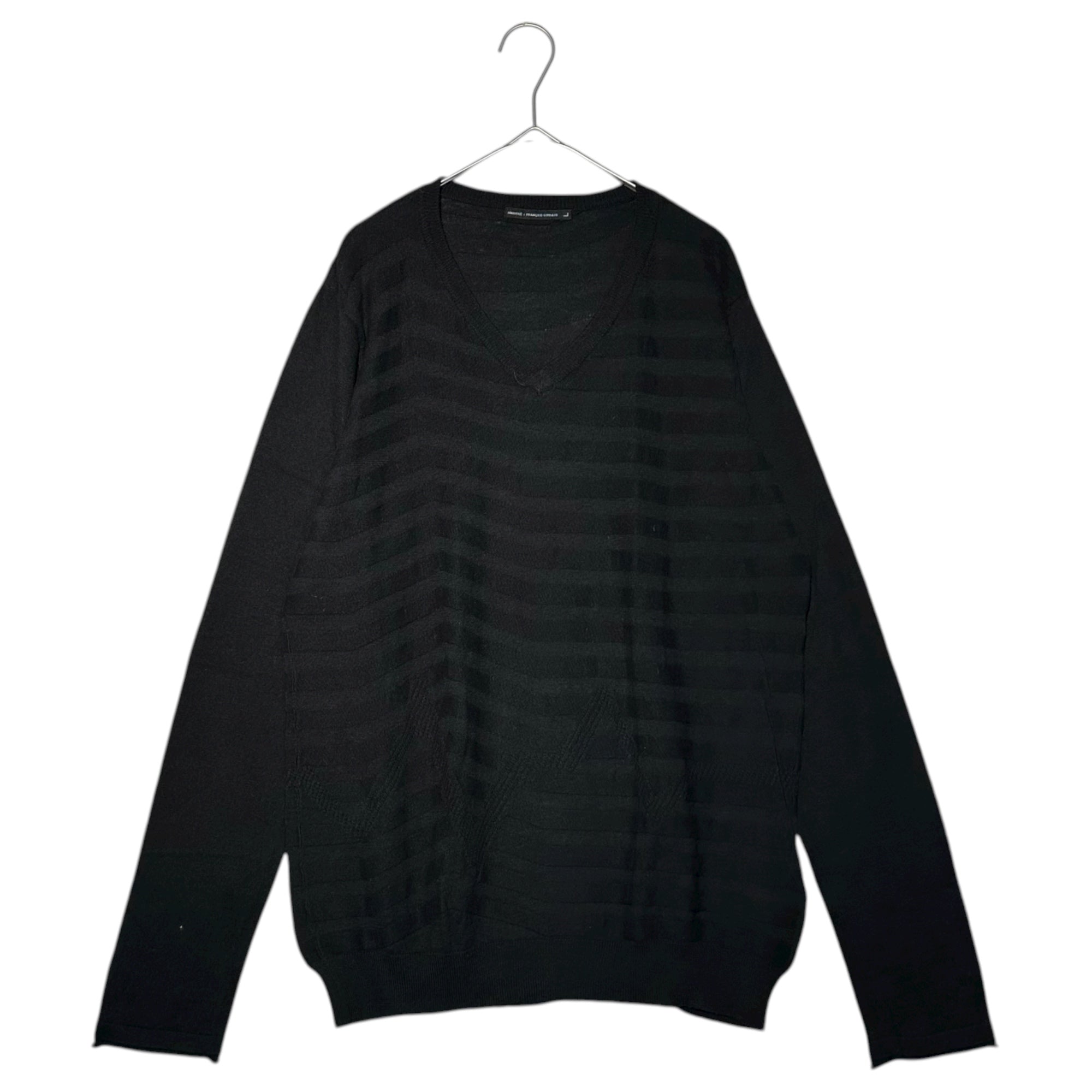 MARITHE FRANCOIS GIRBAUD(マリテフランソワジルボー) 00's V-neck Striped Knit Vネック ボーダー ニット M7-8264 L ブラック Y2K