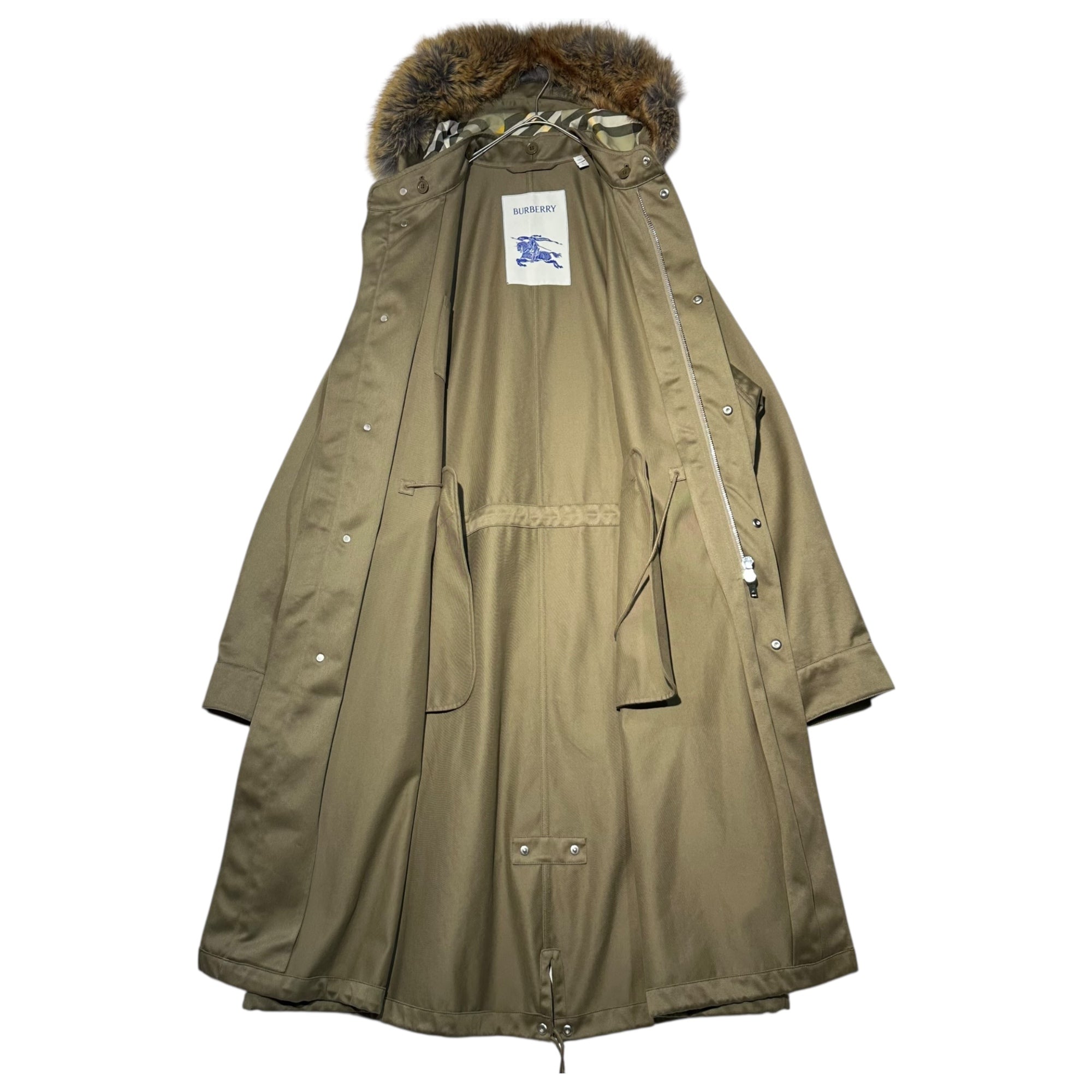 BURBERRY(バーバリー) Faux Fur And Cotton Parka フェイクファー コットン ロング モッズ コート 8079119 L カーキ ミリタリー