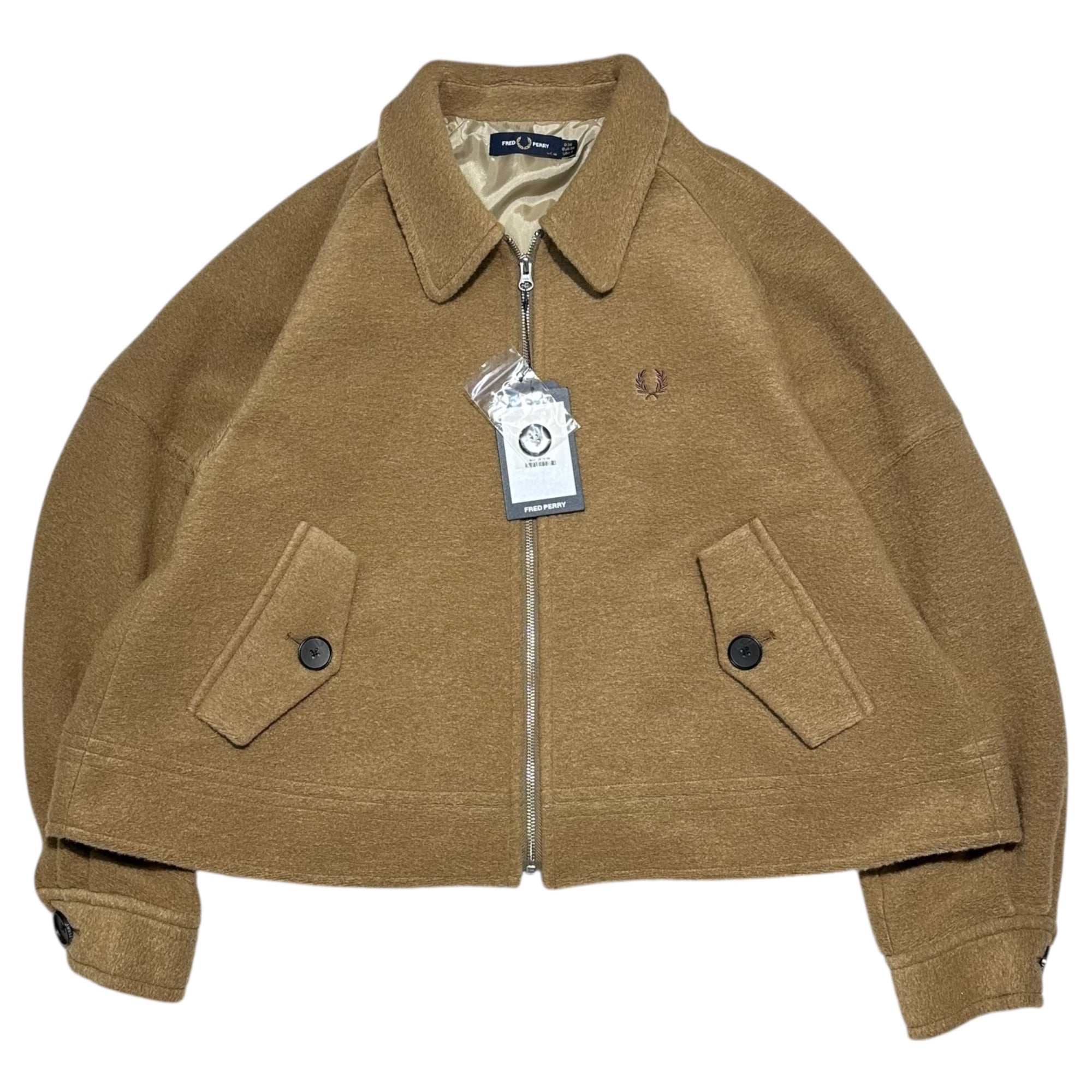 FRED PERRY(フレッドペリー) Caban Jacket ウール混 キャバン ジャケット F6302 10(M) キャメルブラウン 参考定価37,400円(税込) メンズ着用可能サイズ