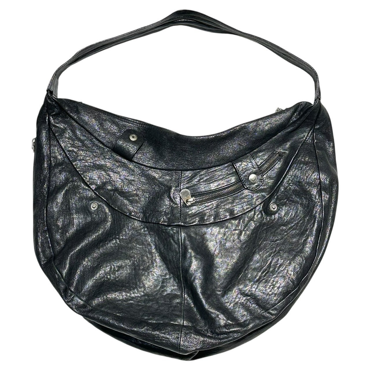 Y's×MANDARINA(ワイズ×マンダリナ) Lamb leather gimmick shoulder bag ラムレザー ギミック ショルダー バッグ ブラック コラボ 斜め掛け