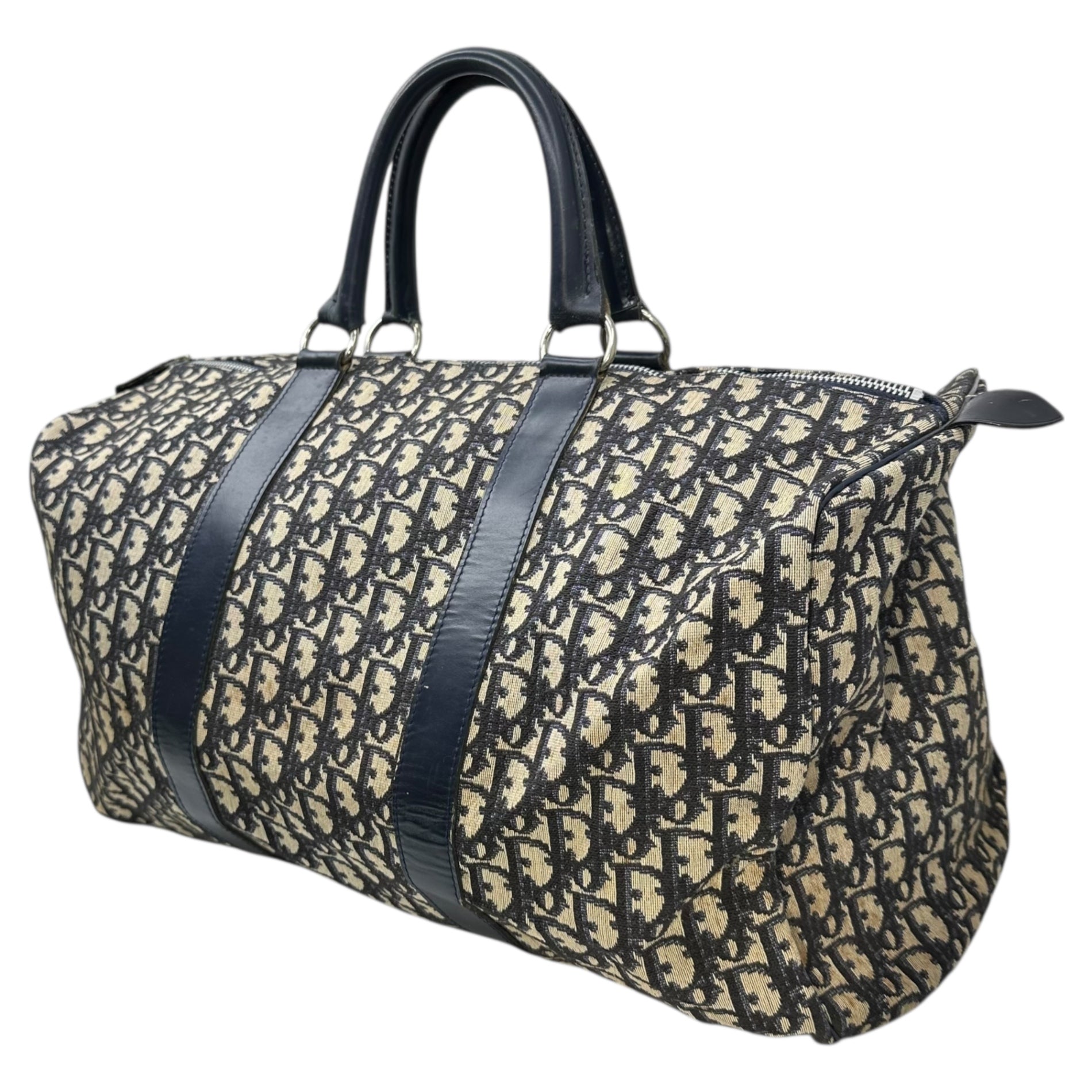 Christian Dior(クリスチャンディオール) Vintage Trotter Boston Bag ヴィンテージ トロッター ボストン バッグ アイボリー×ネイビー