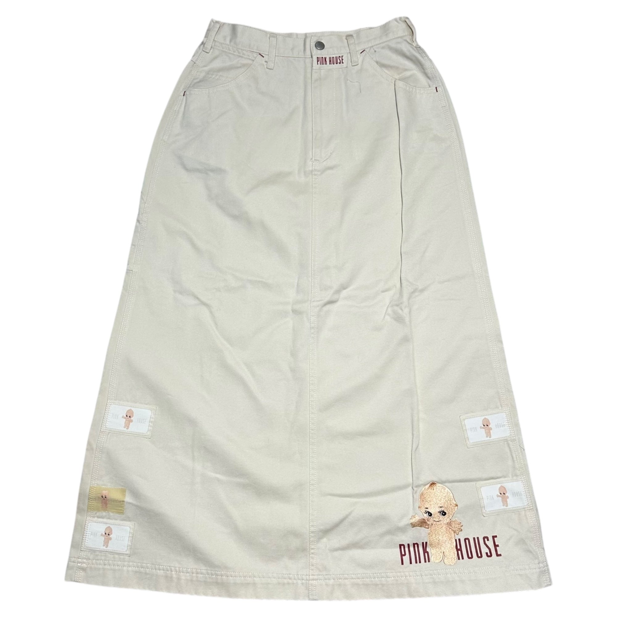 PINK HOUSE(ピンクハウス) 00's Kewpie Patchwork Cargo Pocket Long Skirt キューピー パッチワーク カーゴポケット ロング スカート 表記無(S程度) ホワイト ワッペン マキシ