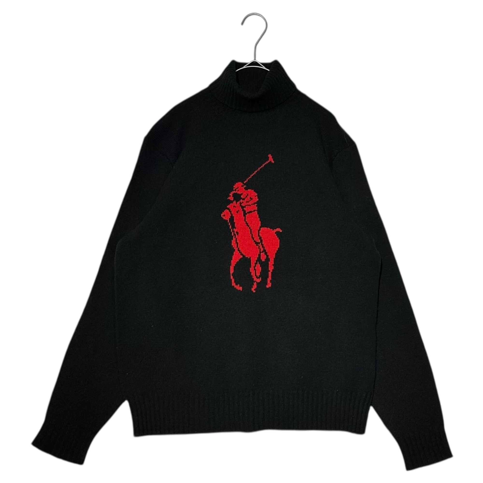 POLO RALPH LAUREN(ポロラルフローレン) Shetland Wool Turtleneck Knit シェットランド ウール タートルネック ニット LL ブラック×レッド インパクト21期