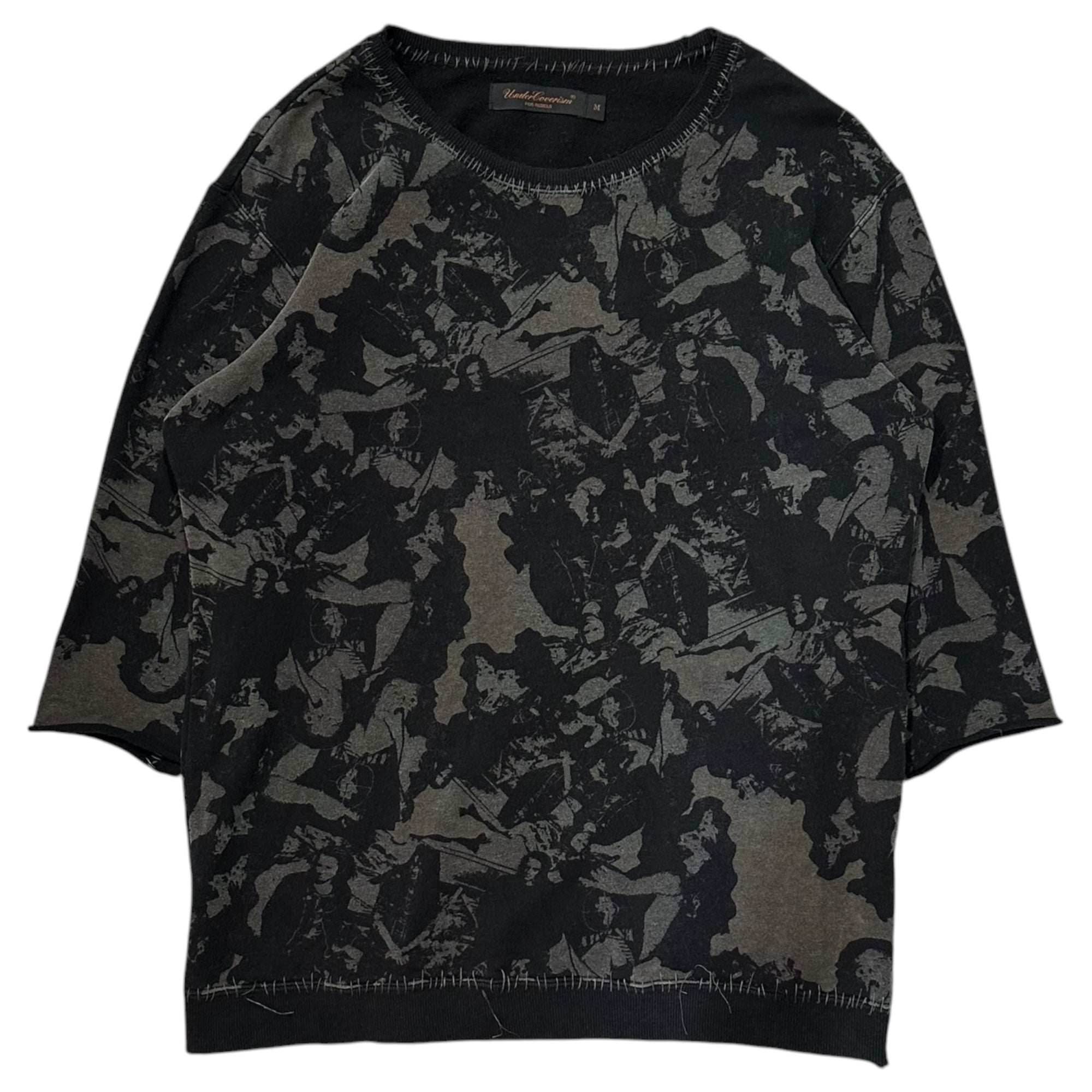 UNDERCOVERISM(アンダーカバイズム) 2003SS ”SCAB” Crust All-over Print T-shirt スキャブ期 クラスト 総柄 7分丈 Tシャツ U230 M ブラック×グレー 00's
