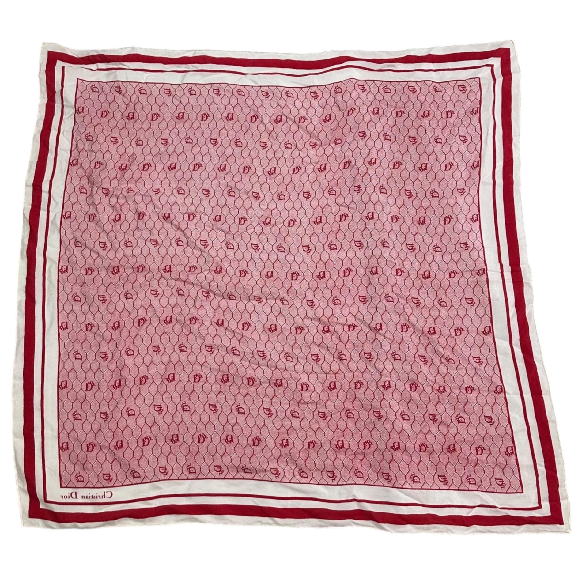 Christian Dior(クリスチャンディオール) Old Square Line Trotter Silk Scarf オールド 四角 ライン トロッター シルク スカーフ レッド×ホワイト