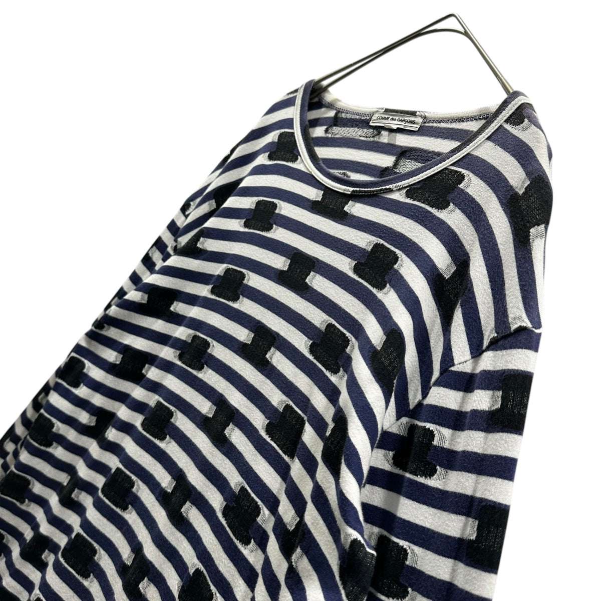 COMME des GARCONS(コムデギャルソン) 2007AW Hat Design Striped L/S Tee ハット デザイン ボーダー 長袖 カットソー  OT-T001 M ホワイト×ブルー